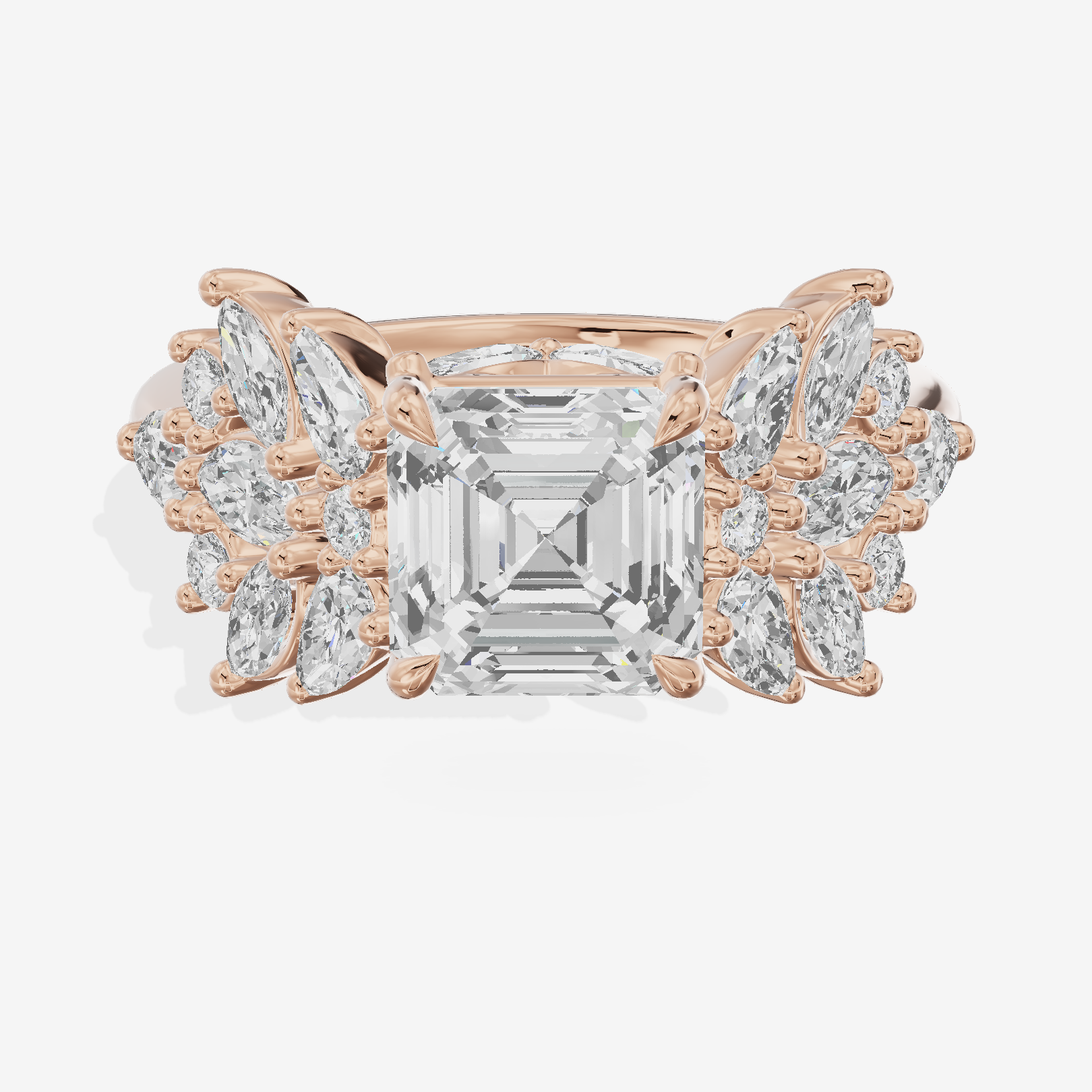 Grand Heartline Asscher Engagement Ring with Side Stones (3/4 ct. tw.) in 18K Rose Gold