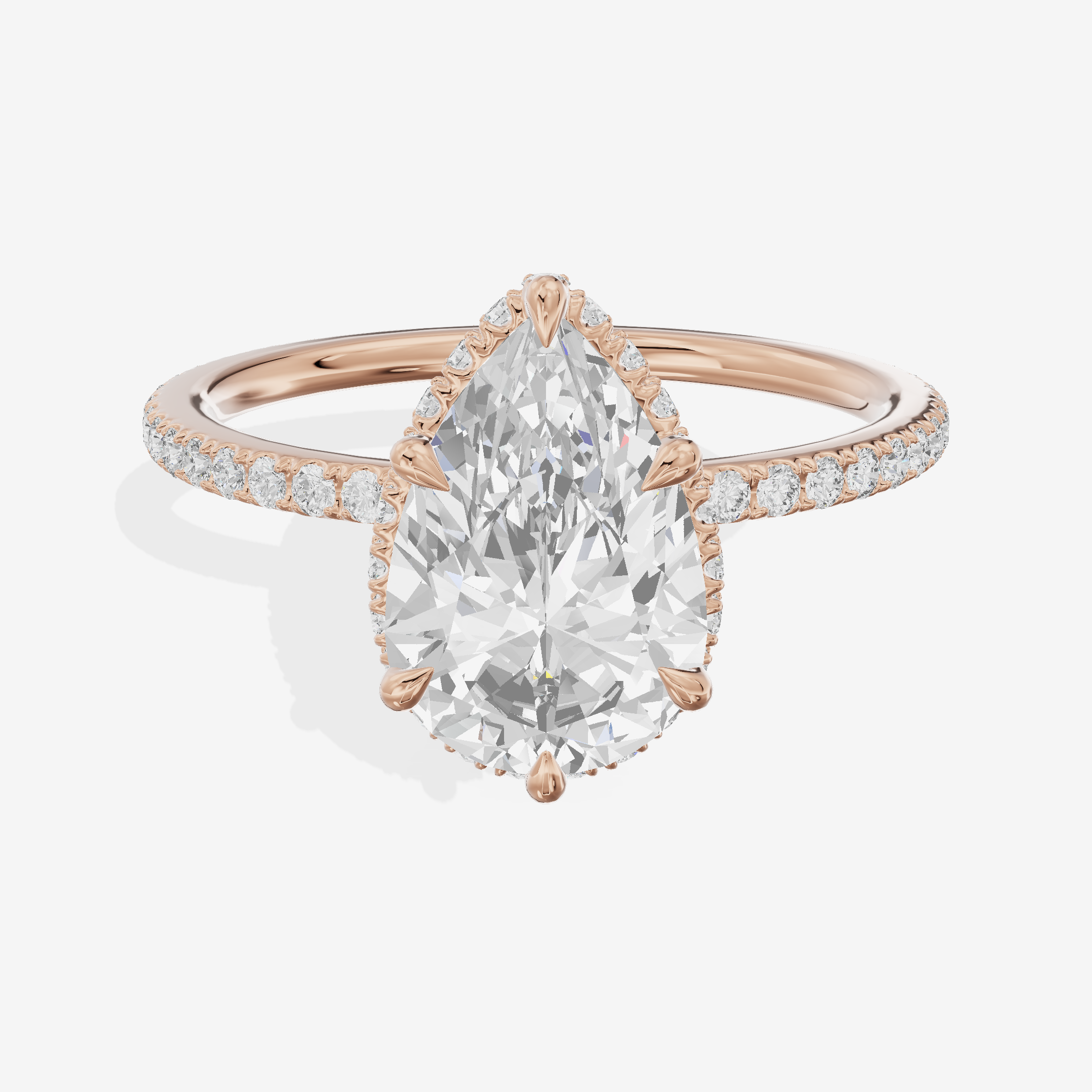 Crowned Whisper Pear Hidden Halo Engagement Ring in 14K Rose Gold