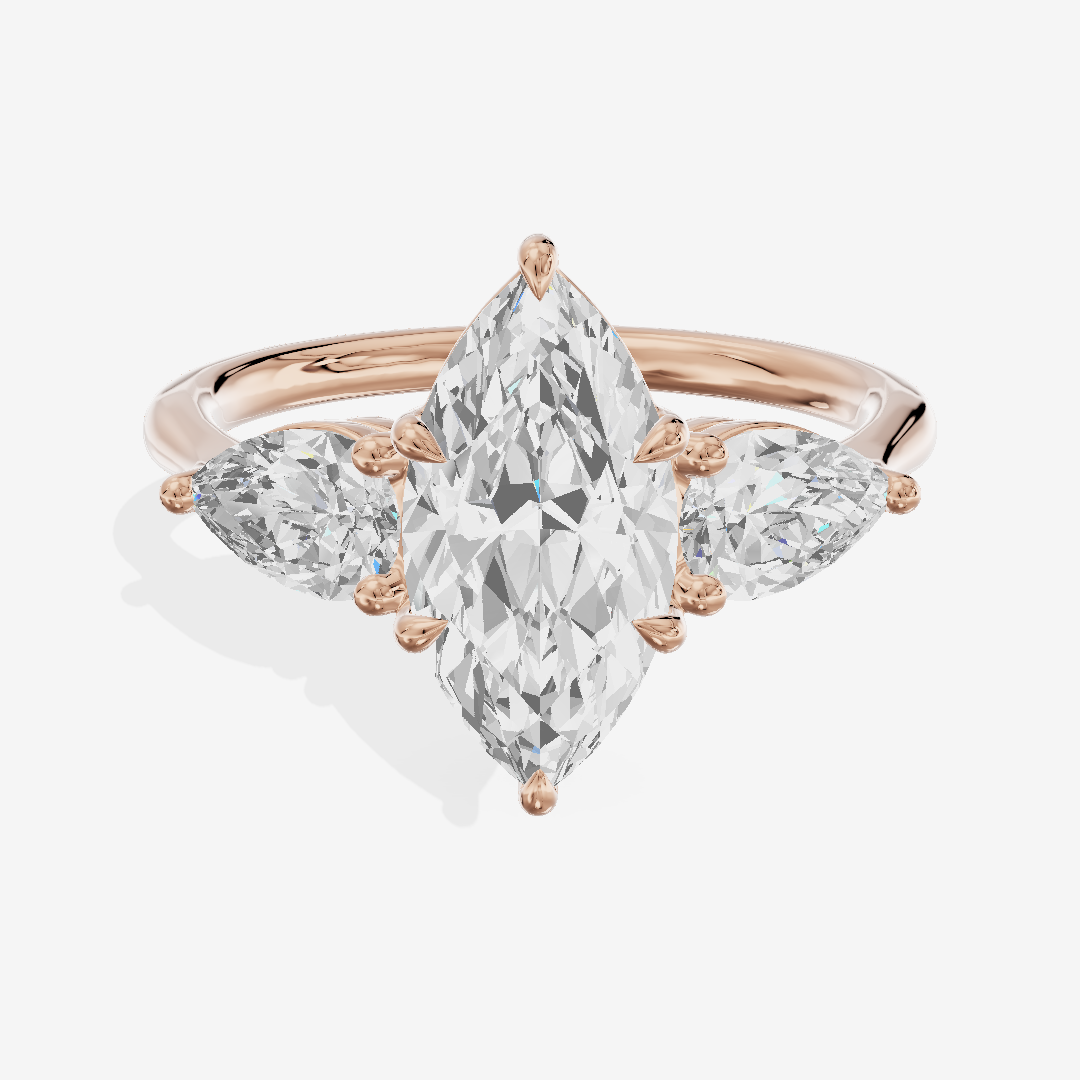 Luxe Adorae Three Stone Marquise Engagement Ring (3/4 ct. tw.) in 14K Rose Gold