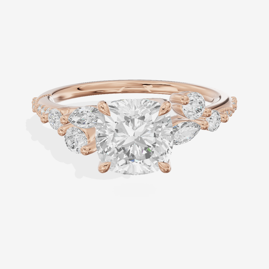 Luxe Halcyon Cushion Milgrain Engagement Ring (1/3 ct. tw.) in 18K Rose Gold