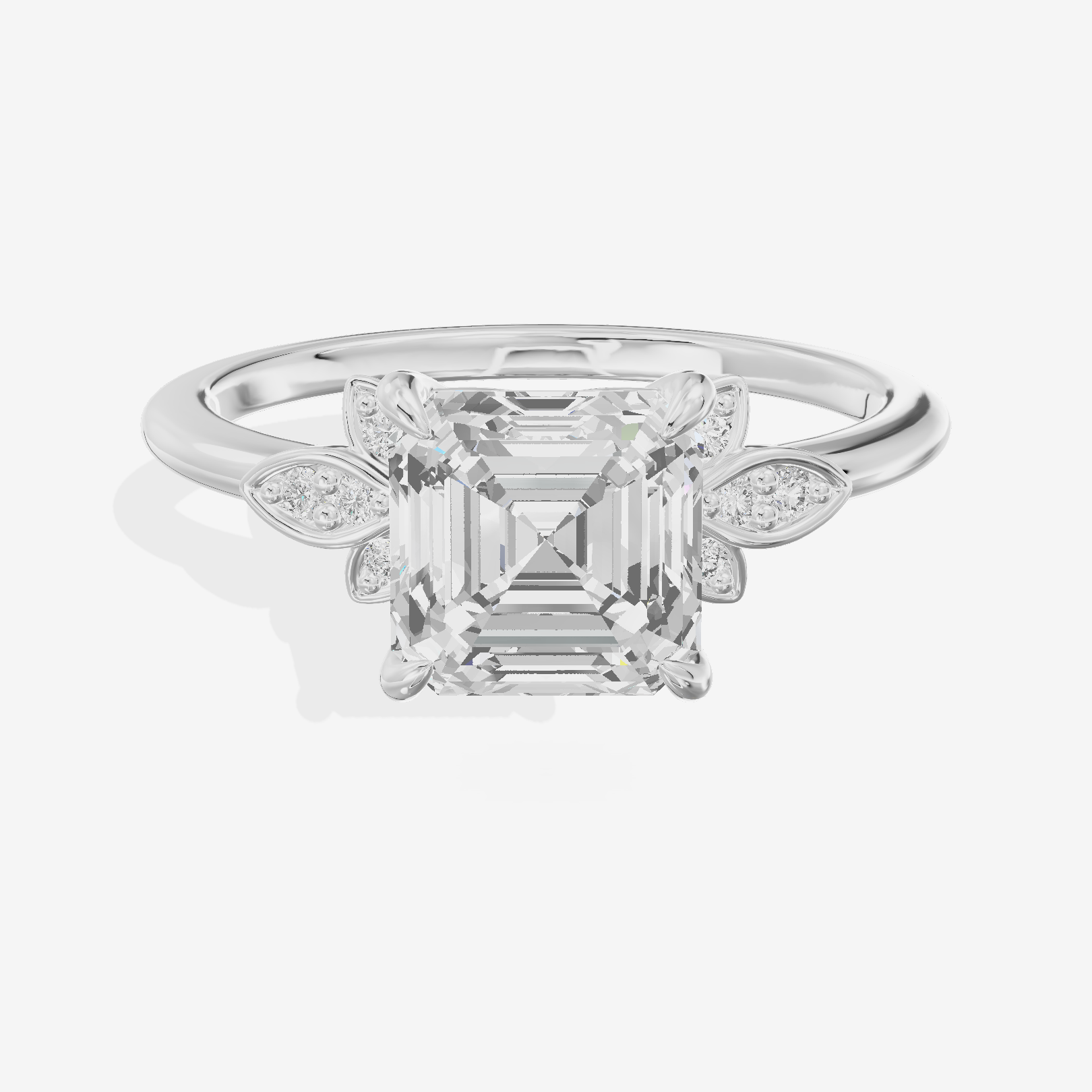 Trellise Asscher Engagement Ring with Side Stones (1/20 ct. tw.) in Platinum