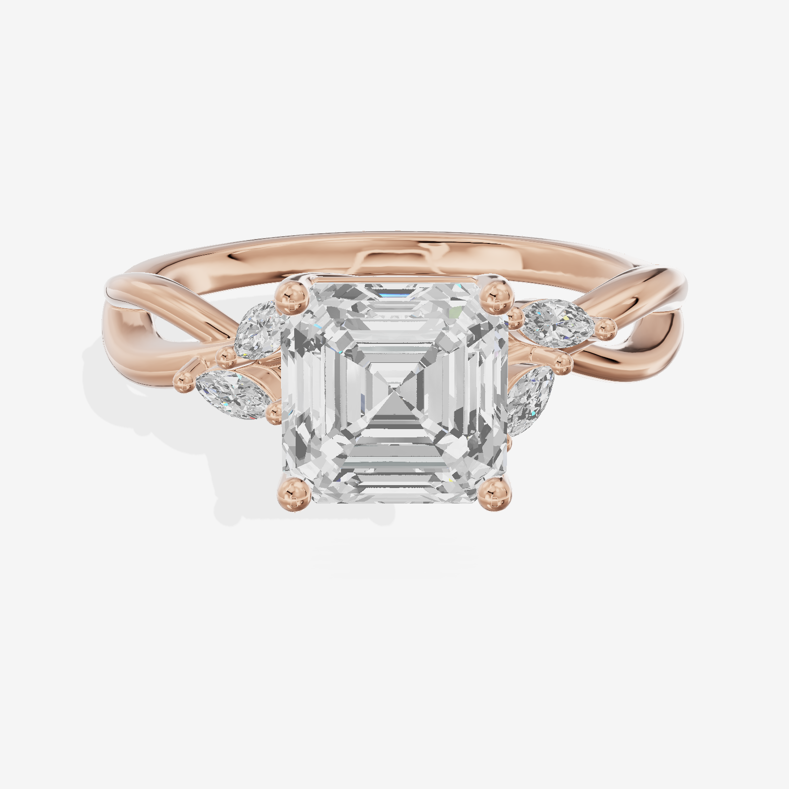 Vowsae Pavé Asscher Engagement Ring with Side Stones (1/8 ct. tw.) in 18K Rose Gold