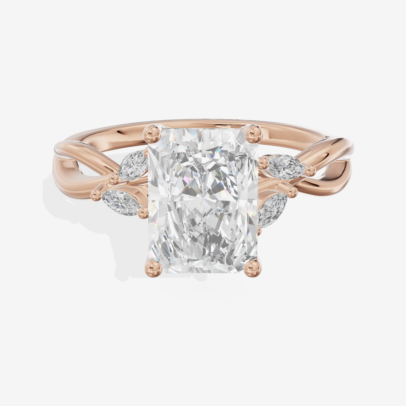 Vowsae Pavé Radiant Engagement Ring with Side Stones (1/8 ct. tw.) in 18K Rose Gold
