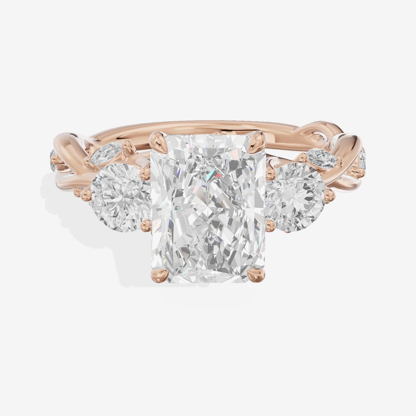 Modern Vowsae Three Stone Radiant Engagement Ring (3/4 ct. tw.) in 18K Rose Gold
