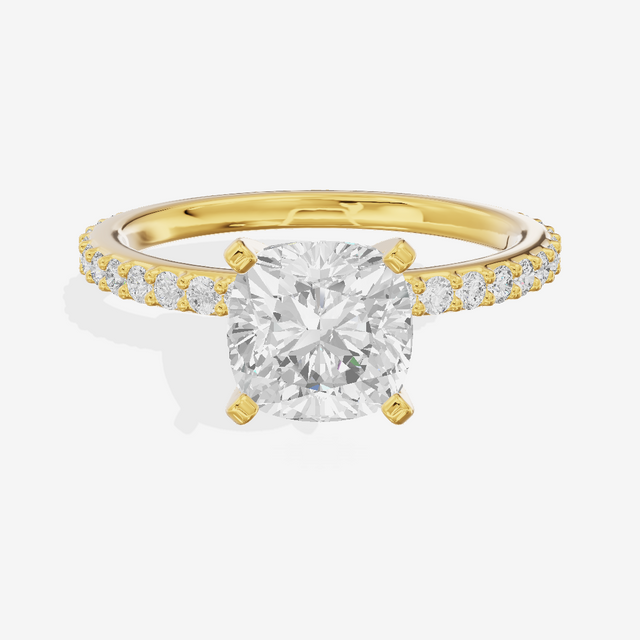 Petite Trellise Cushion Engagement Ring with Side Stones (1/3 ct. tw.) in 14K Yellow Gold