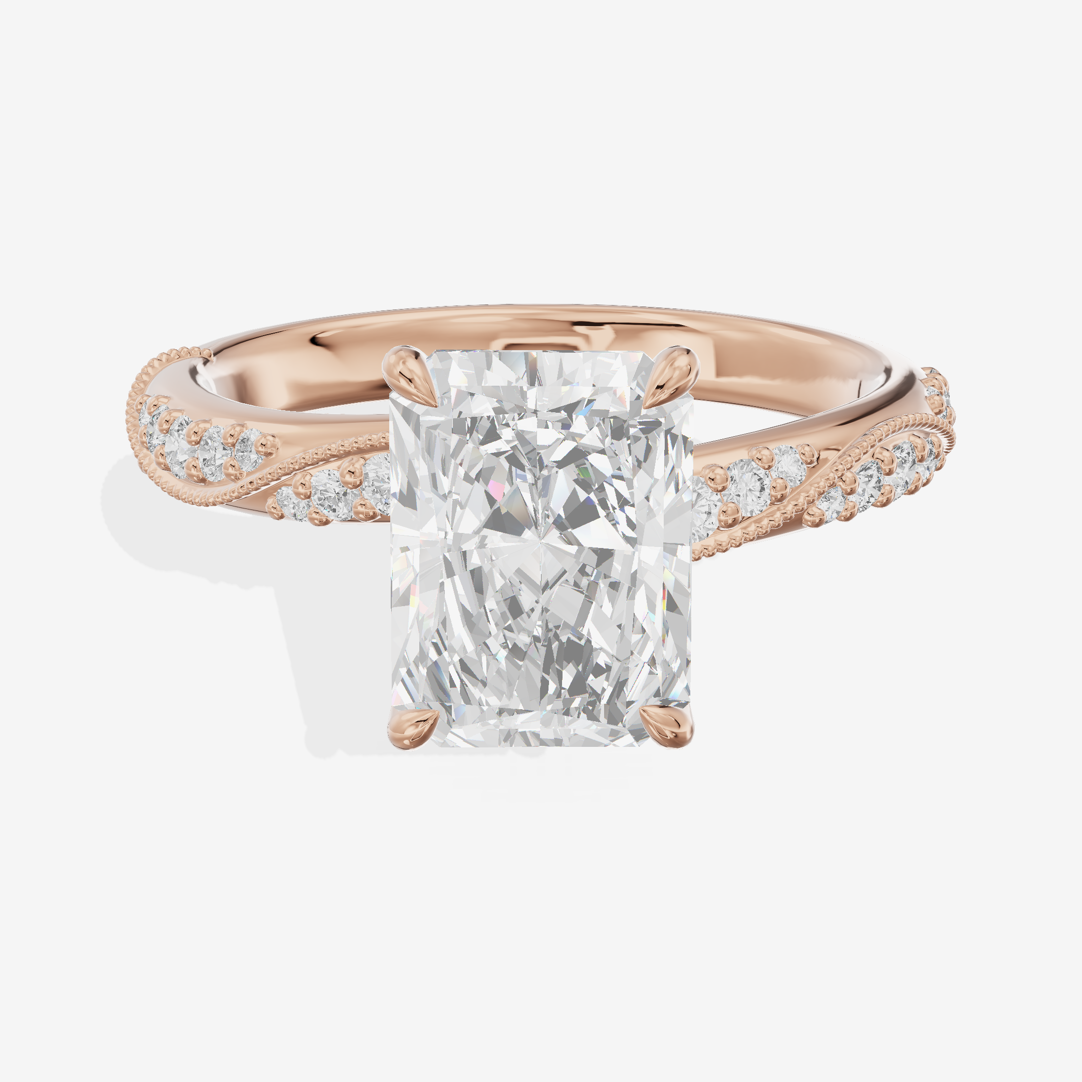 Classic Halcyon Radiant Engagement Ring with Side Stones (1/4 ct. tw.) in 18K Rose Gold