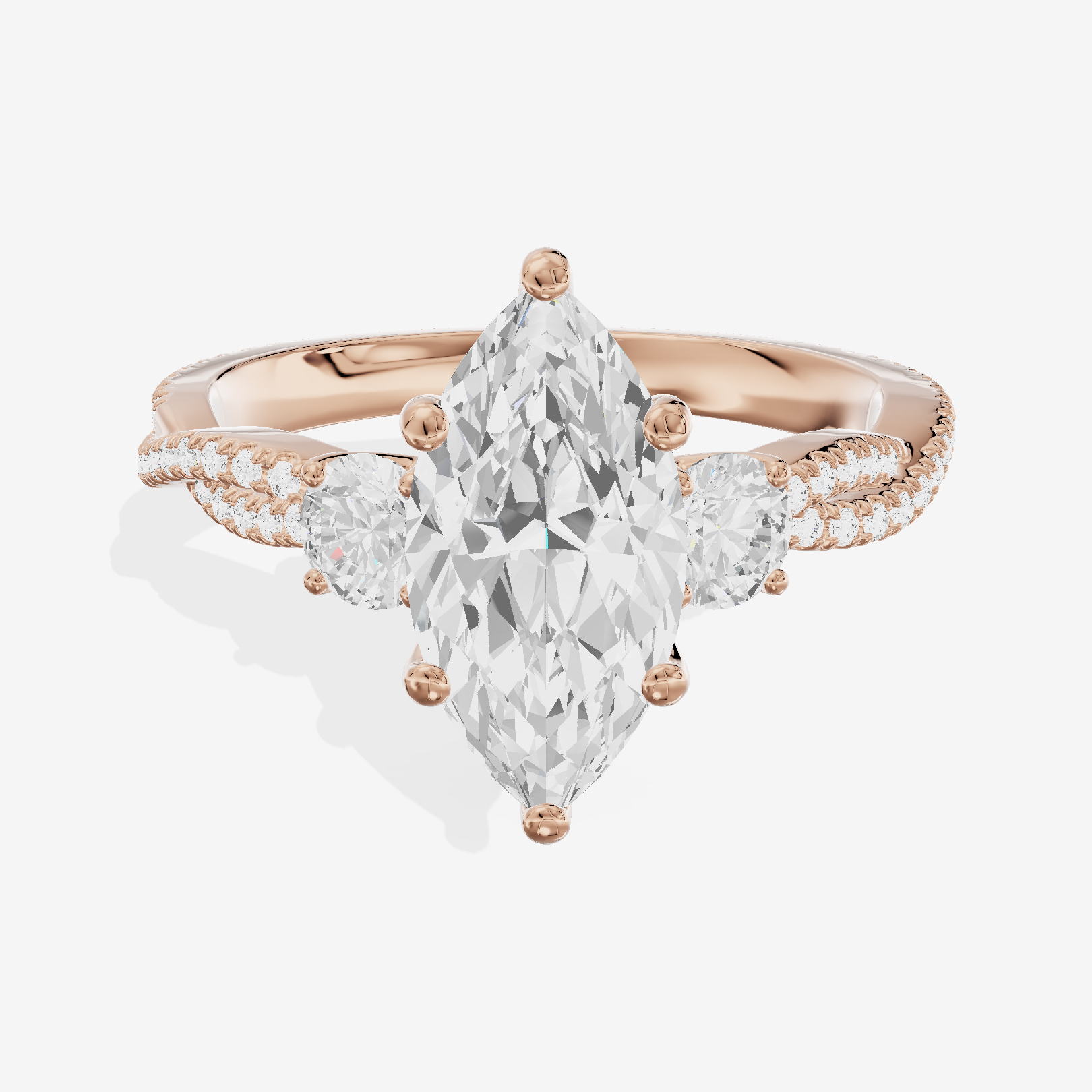 Petite Belovae Marquise Three Stone Engagement Ring (1/2 ct. tw.) in 18K Rose Gold