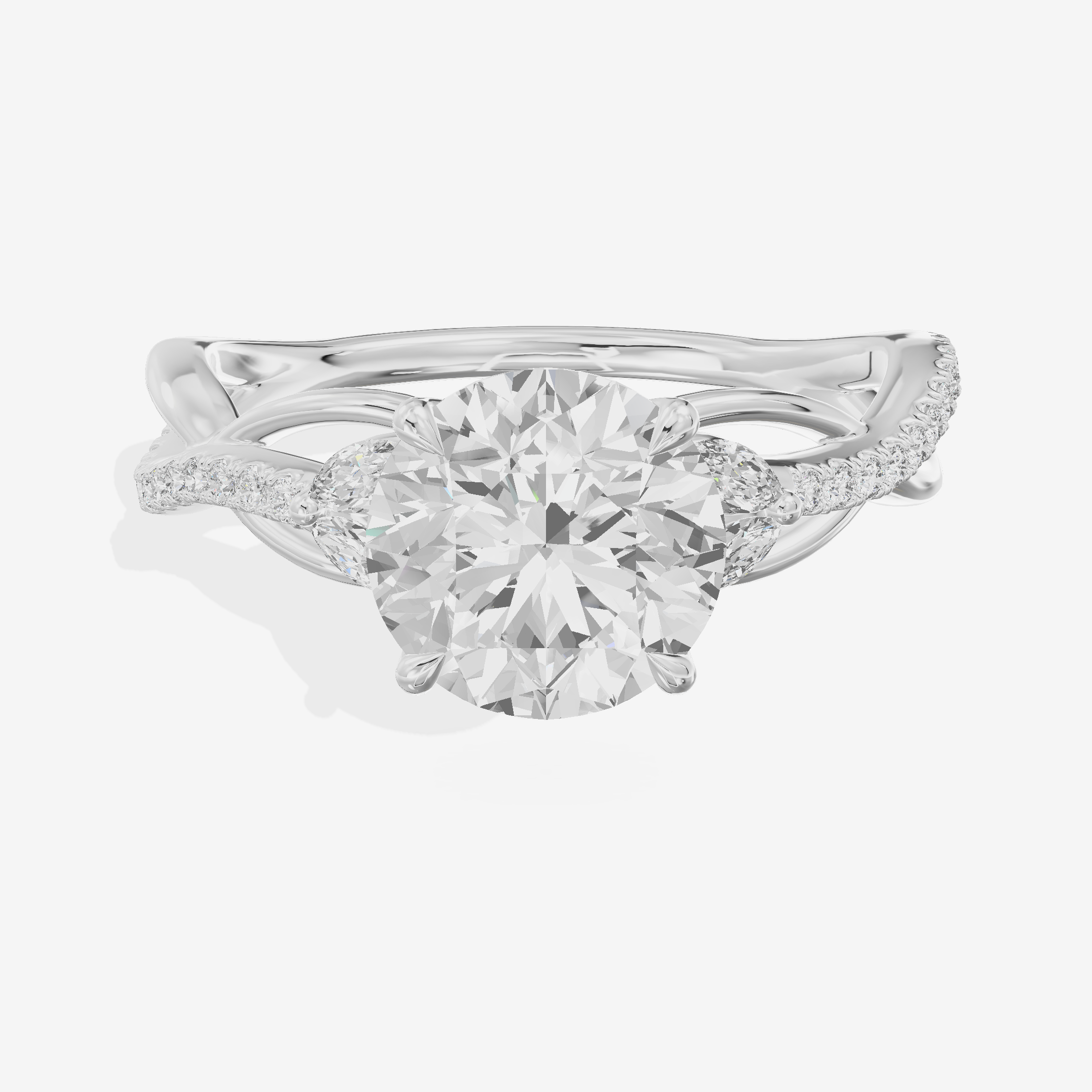 Lustrous Vowsae Round Engagement Ring with Side Stones (1/5 ct. tw.) in Platinum