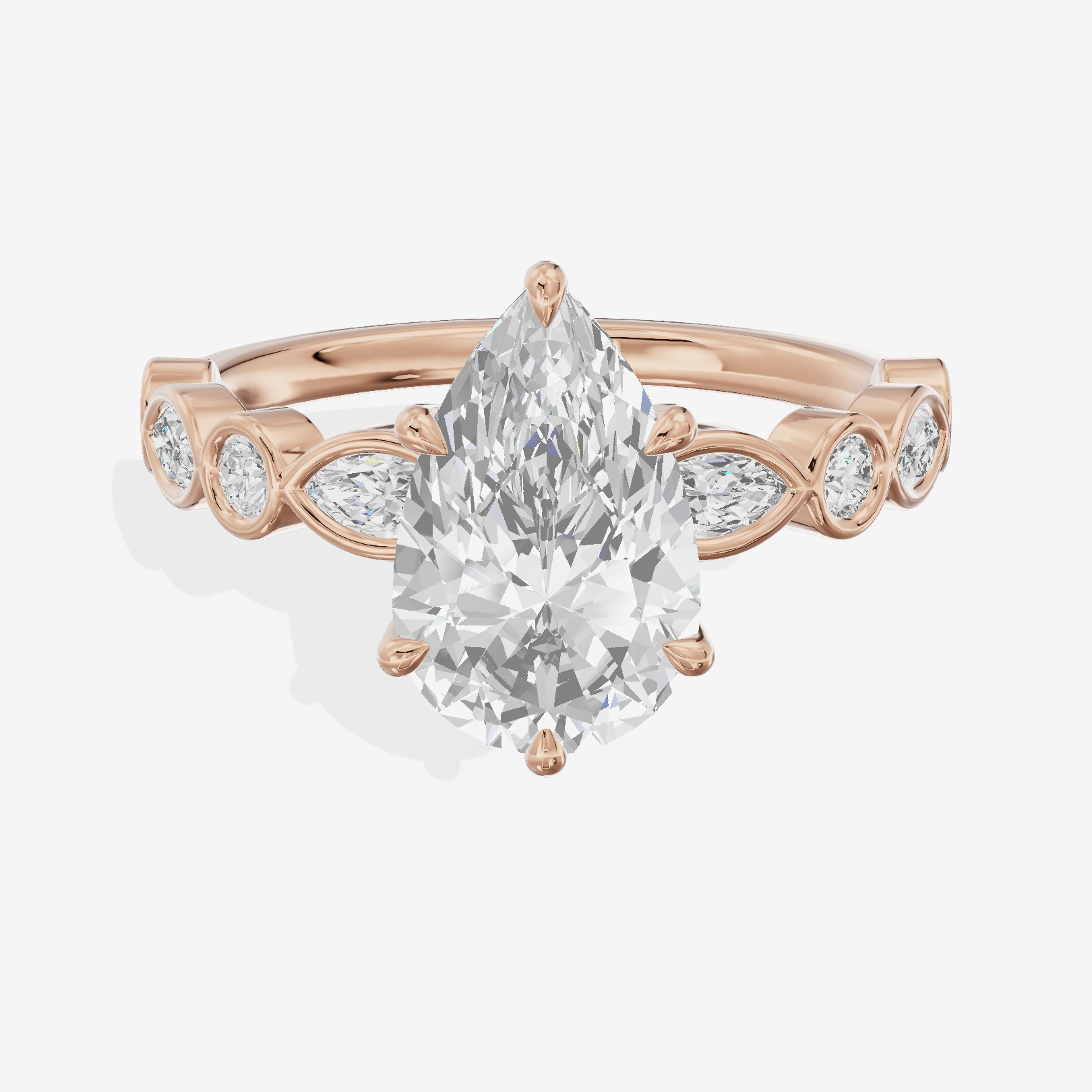 Crowned Maia Pear Engagement Ring with Side Stones (1/3 ct. tw.) in 18K Rose Gold