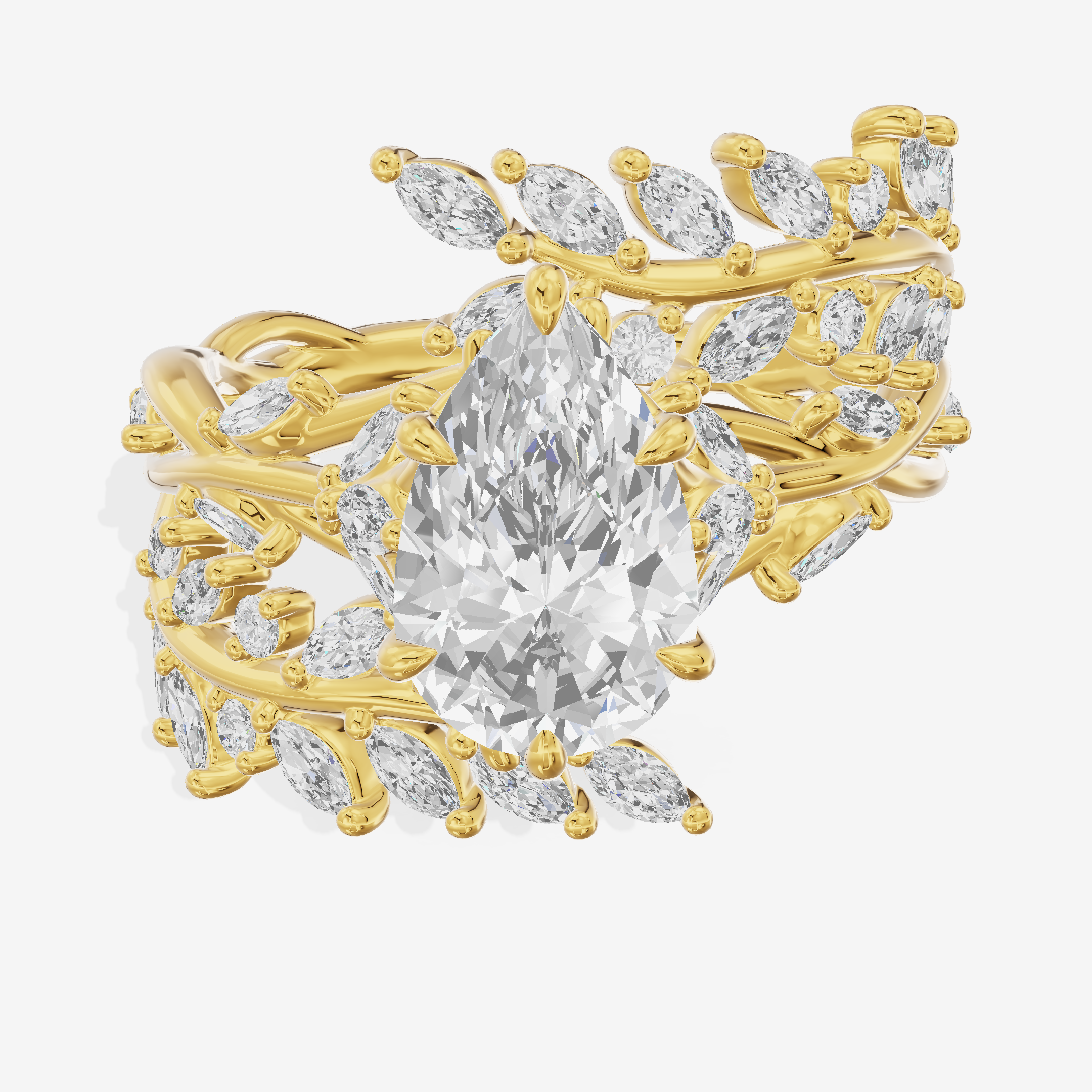 Bowed Trueheart Pear Engagement Ring with Side Stones (3/4 ct. tw.) in 14K Yellow Gold