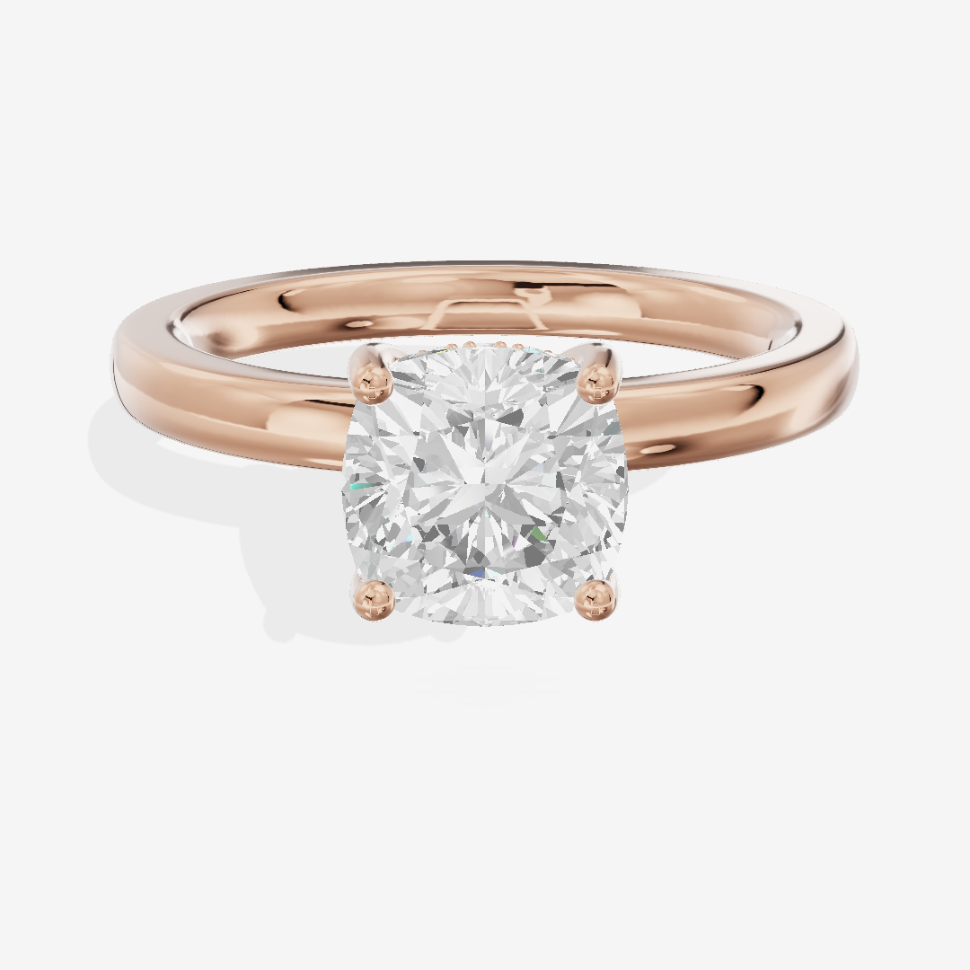 Reverya Cushion Hidden Halo Engagement Ring (1/15 ct. tw.) in 18K Rose Gold