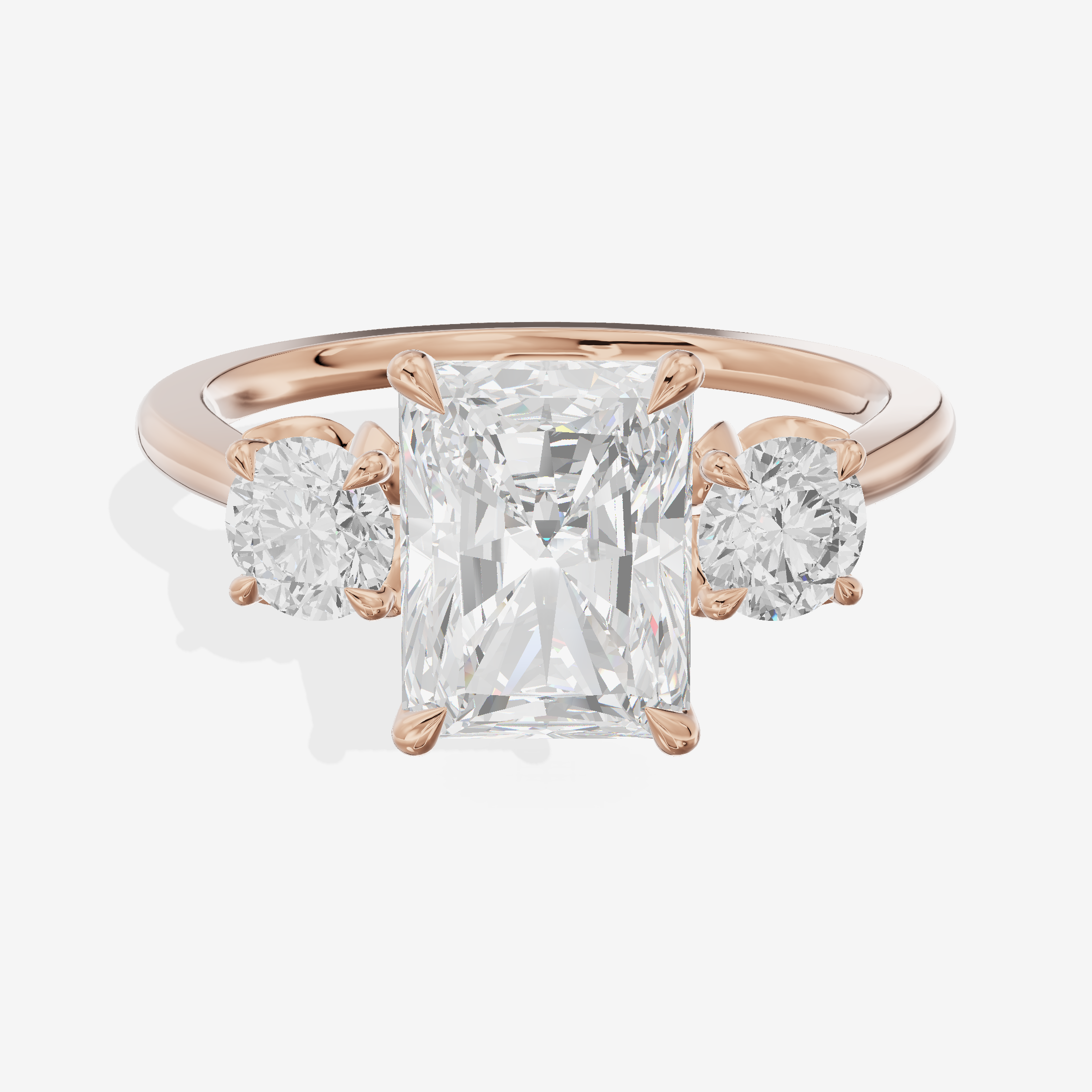 Modern Sincere Three Stone Radiant Engagement Ring (1/2 ct. tw.) in 14K Rose Gold