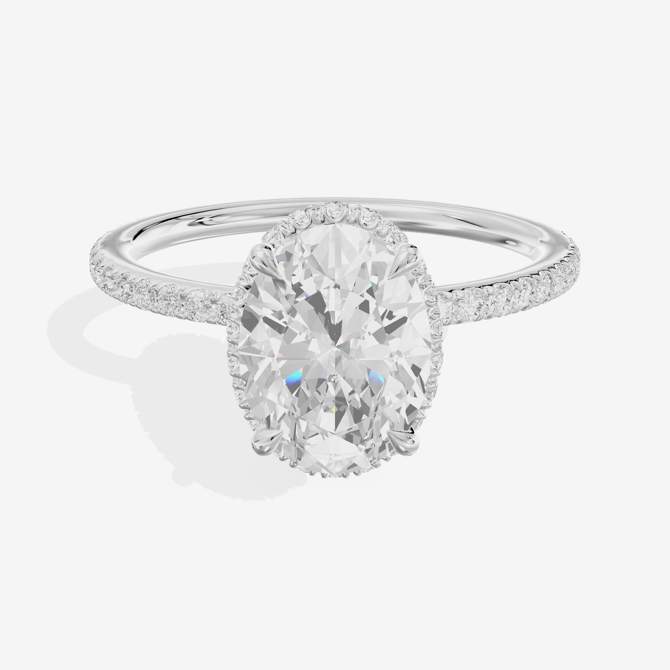 Crowned Whisper Oval Hidden Halo Engagement Ring in 14K White Gold