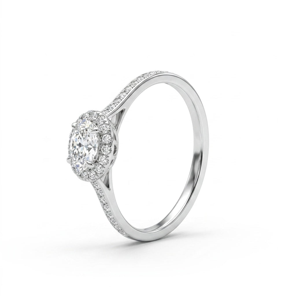 Halo Pavé Oval Engagement Ring (1.36 ct. tw.) in 18K White Gold