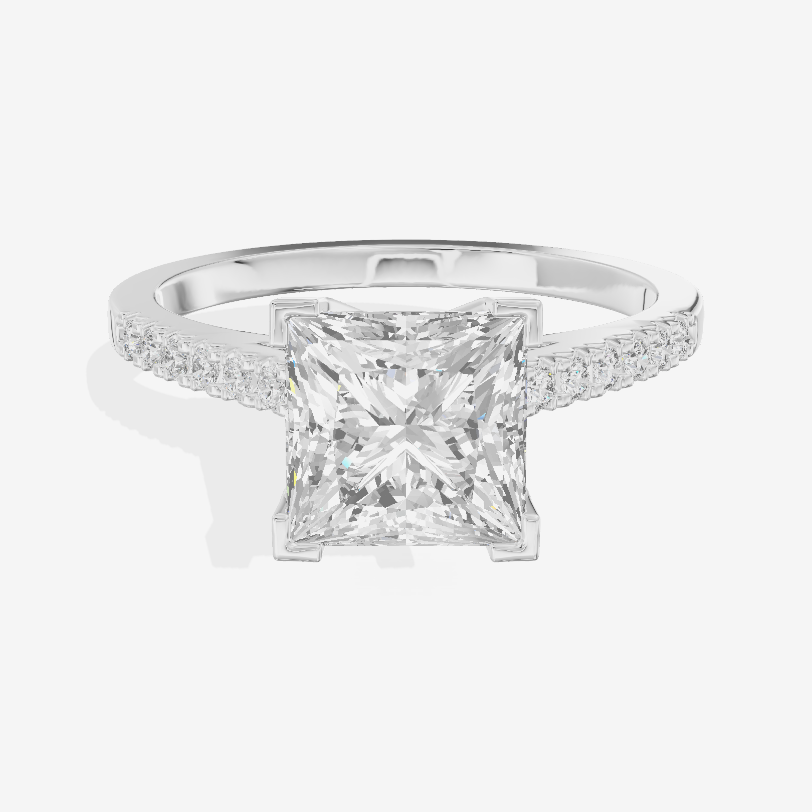 Sworn Vowsae Princess Engagement Ring with Side Stones (1/10 ct. tw.) in 18K White Gold