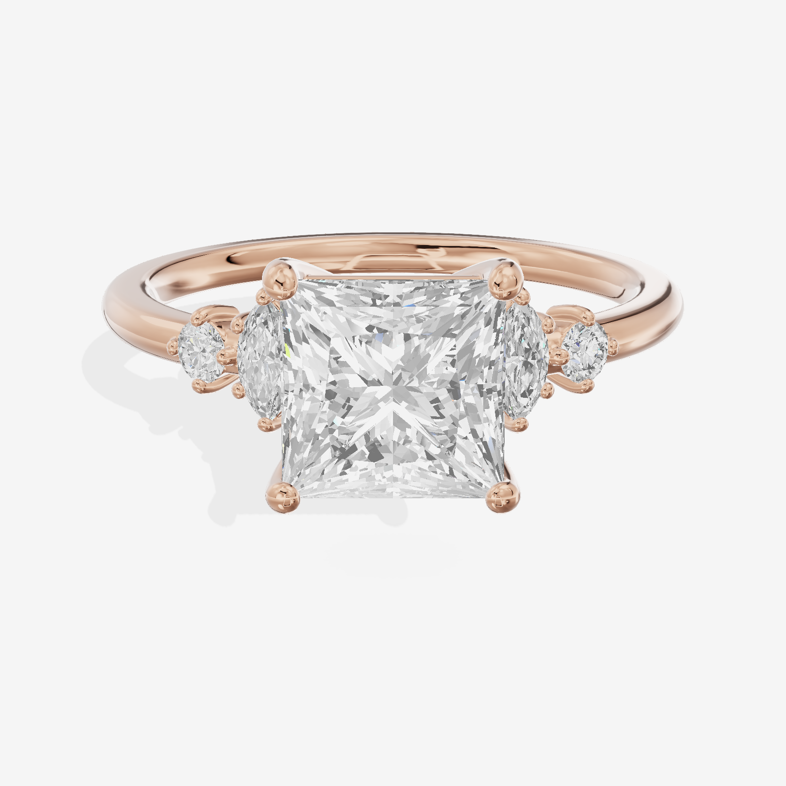 Hallowed Halcyon Princess Engagement Ring with Side Stones (1/6 ct. tw.) in 18K Rose Gold
