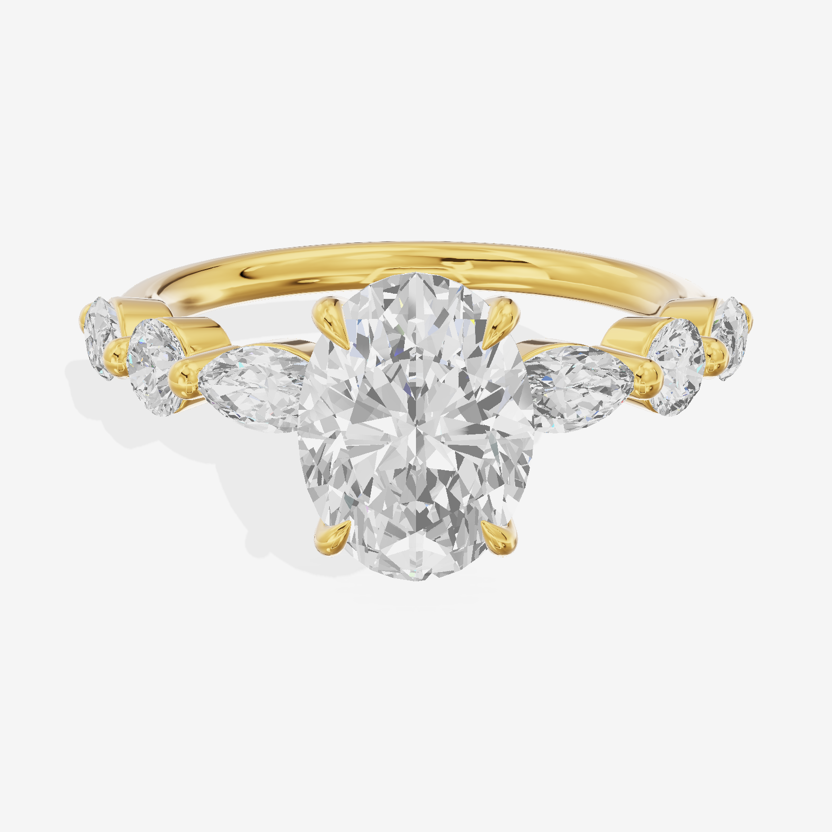 Grand Halcyon Oval Engagement Ring with Side Stones (3/4 ct. tw.) in 18K Yellow Gold