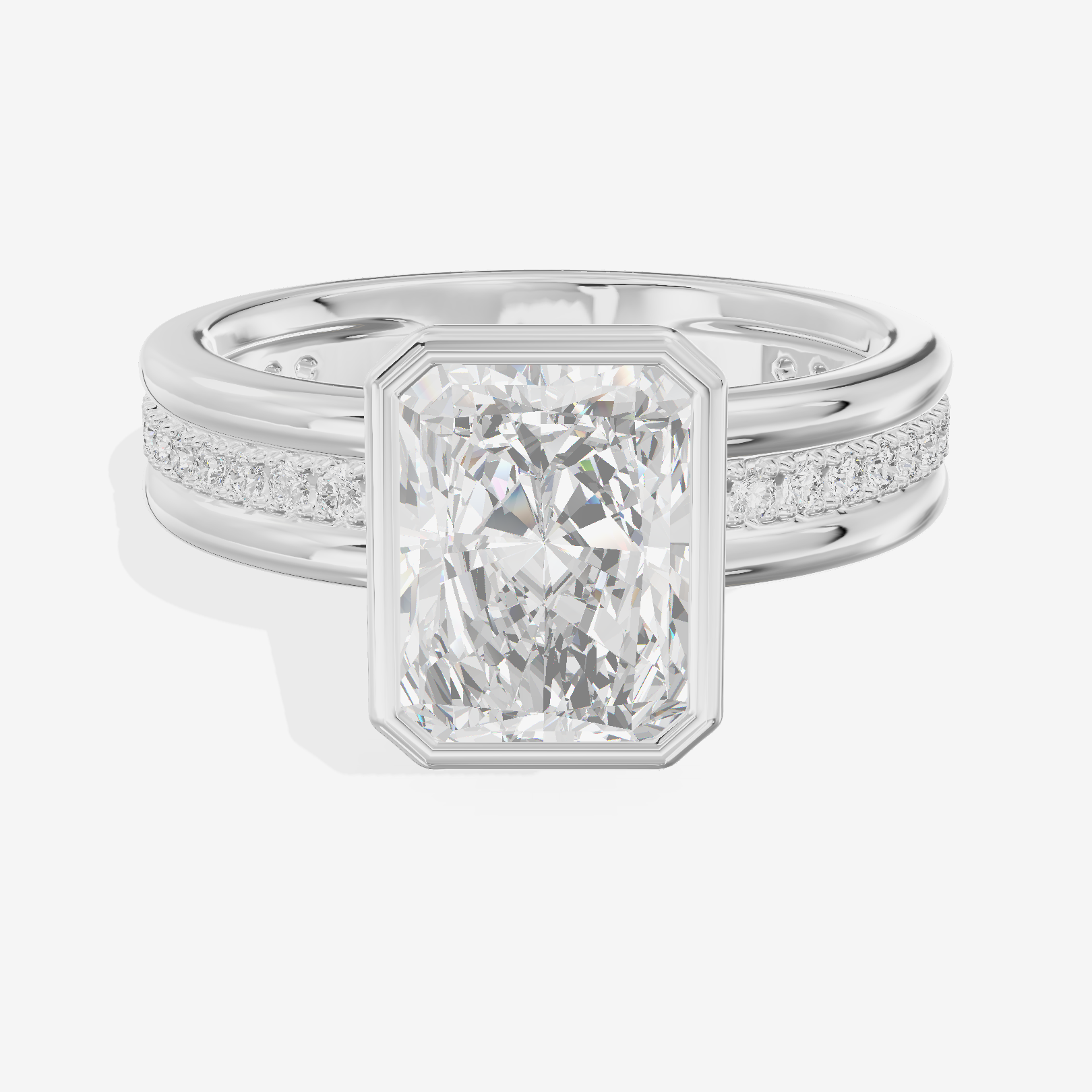 Belovae Bezel Radiant Engagement Ring with Side Stones (1/4 ct. tw.) in 14K White Gold