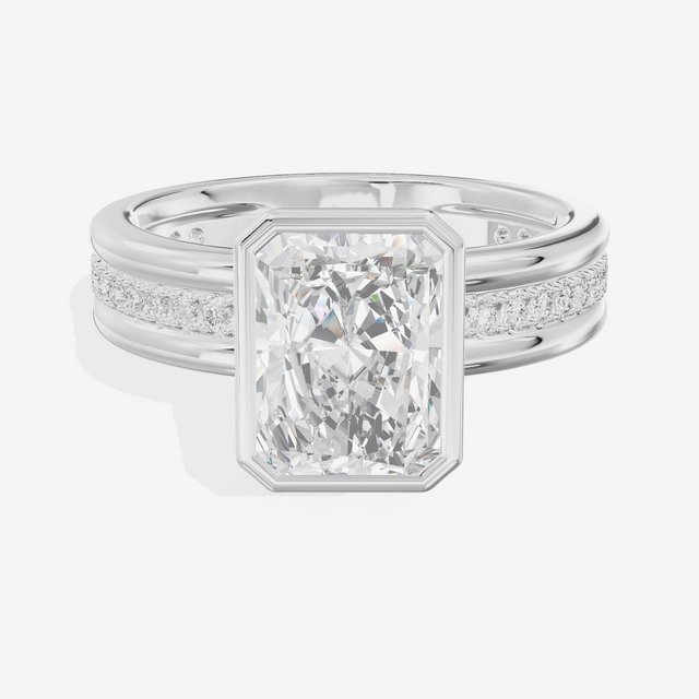 Belovae Bezel Radiant Engagement Ring with Side Stones (1/4 ct. tw.) in 14K White Gold