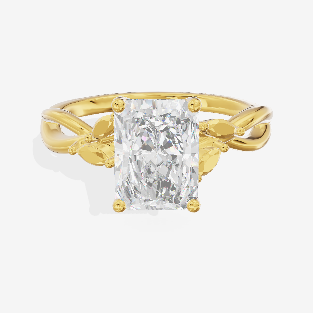 Modern Sincere Radiant Engagement Ring with Side Stones in 18K Yellow Gold