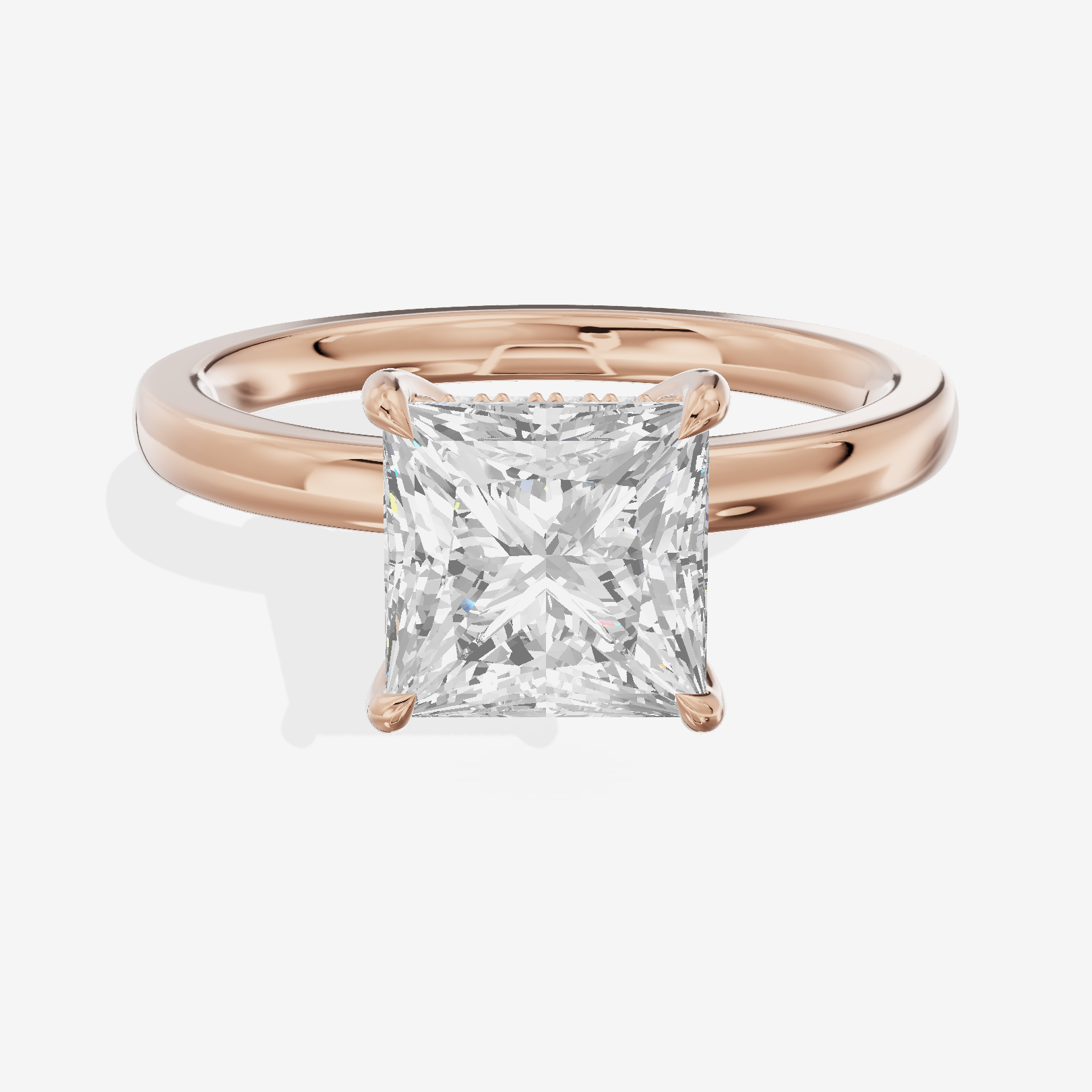 Crowned Whisper Princess Hidden Halo Engagement Ring in 14K Rose Gold