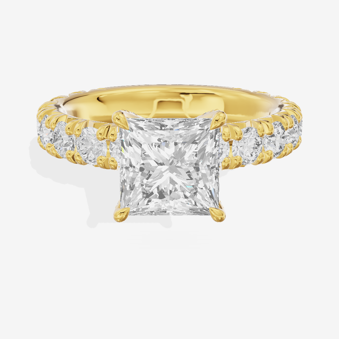 Crowned Sincere Princess Engagement Ring with Side Stones (3/4 ct. tw.) in 14K Yellow Gold
