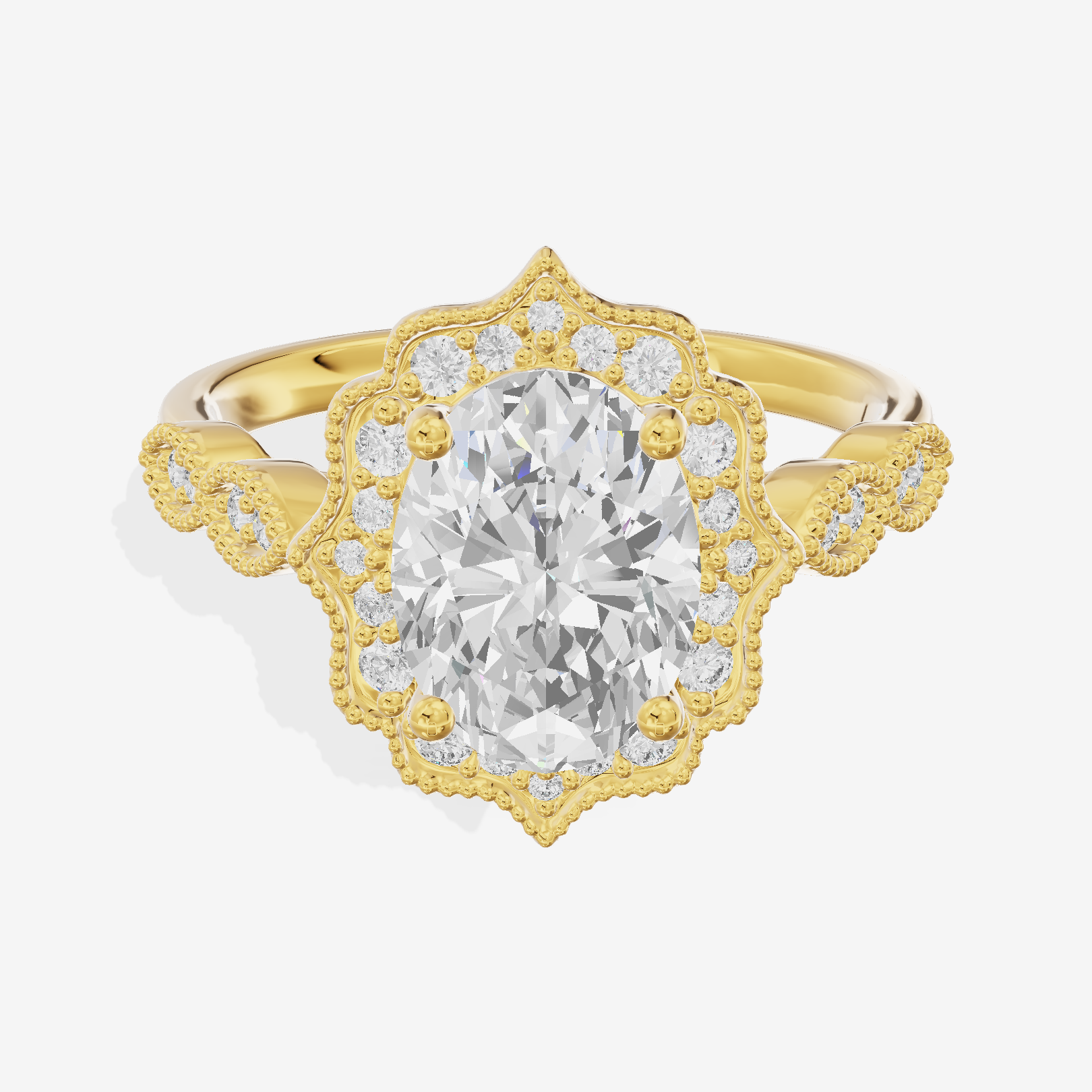 Belovae Halo Oval Engagement Ring (1/5 ct. tw.) in 14K Yellow Gold