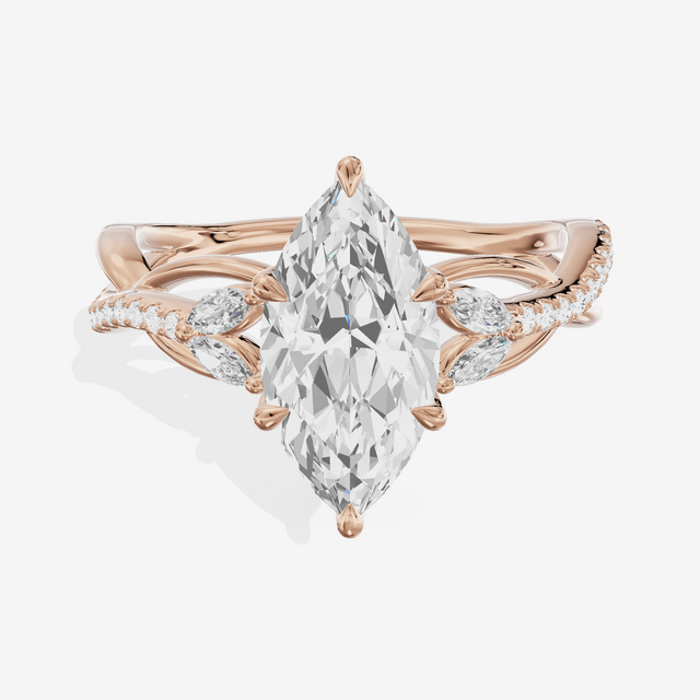 Lustrous Vowsae Marquise Engagement Ring with Side Stones (1/5 ct. tw.) in 14K Rose Gold