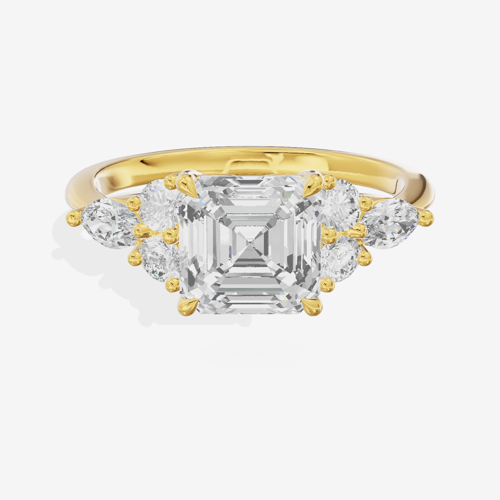 Petite Halcyon Asscher Engagement Ring with Side Stones (1/6 ct. tw.) in 14K Yellow Gold