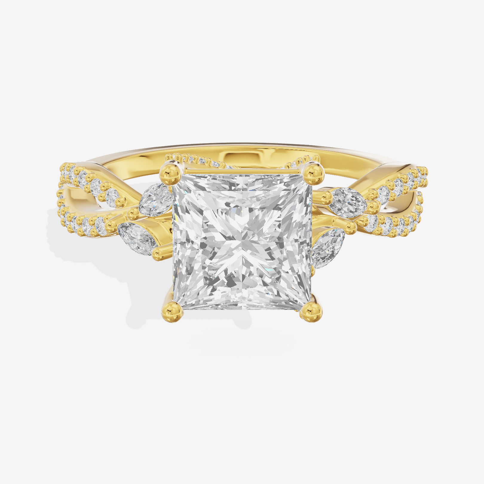 Luxe Heartline 1.5mm Princess Engagement Ring with Side Stones (1/3 ct. tw.) in 14K Yellow Gold