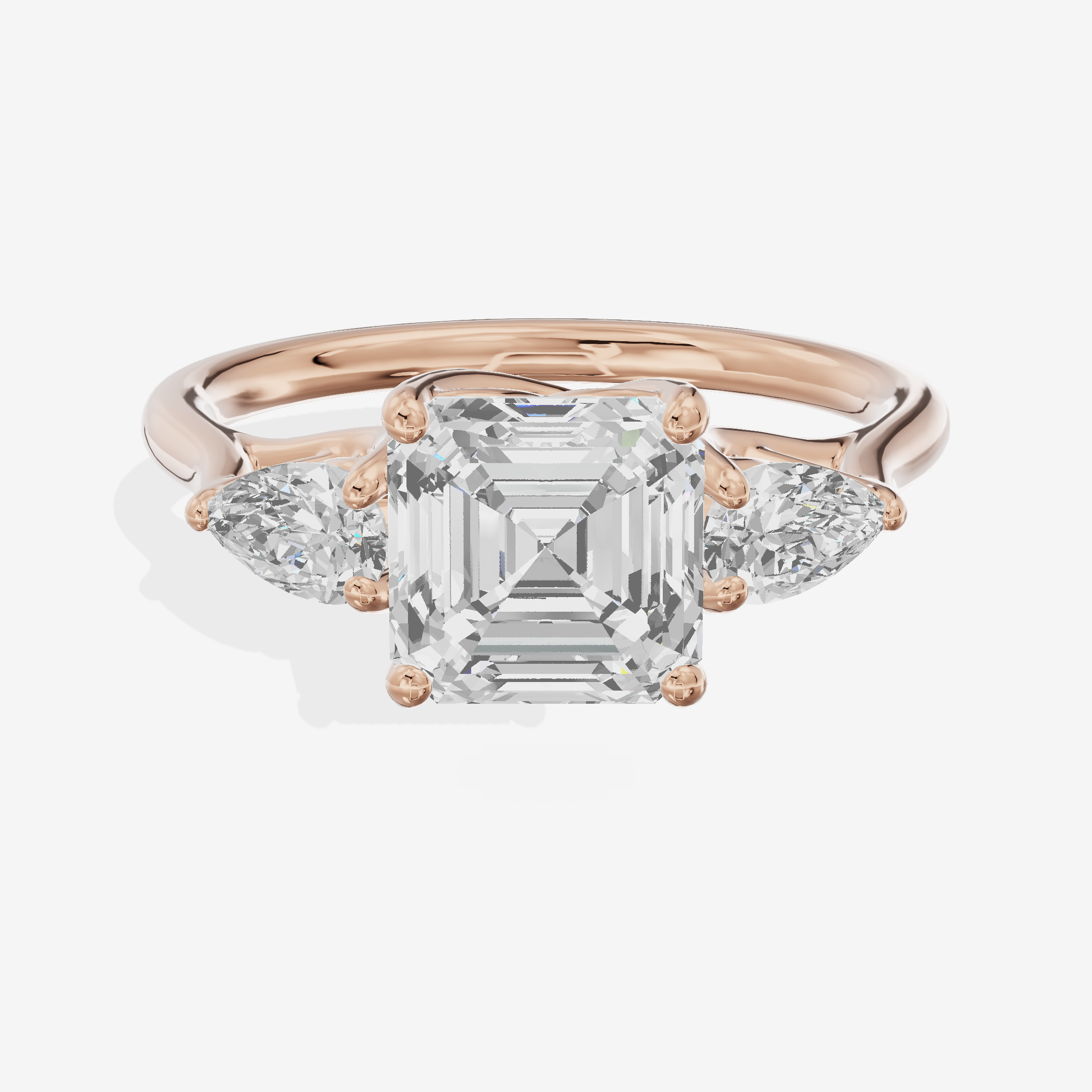 Grand Vowsae Three Stone Asscher Engagement Ring (2/5 ct. tw.) in 18K Rose Gold