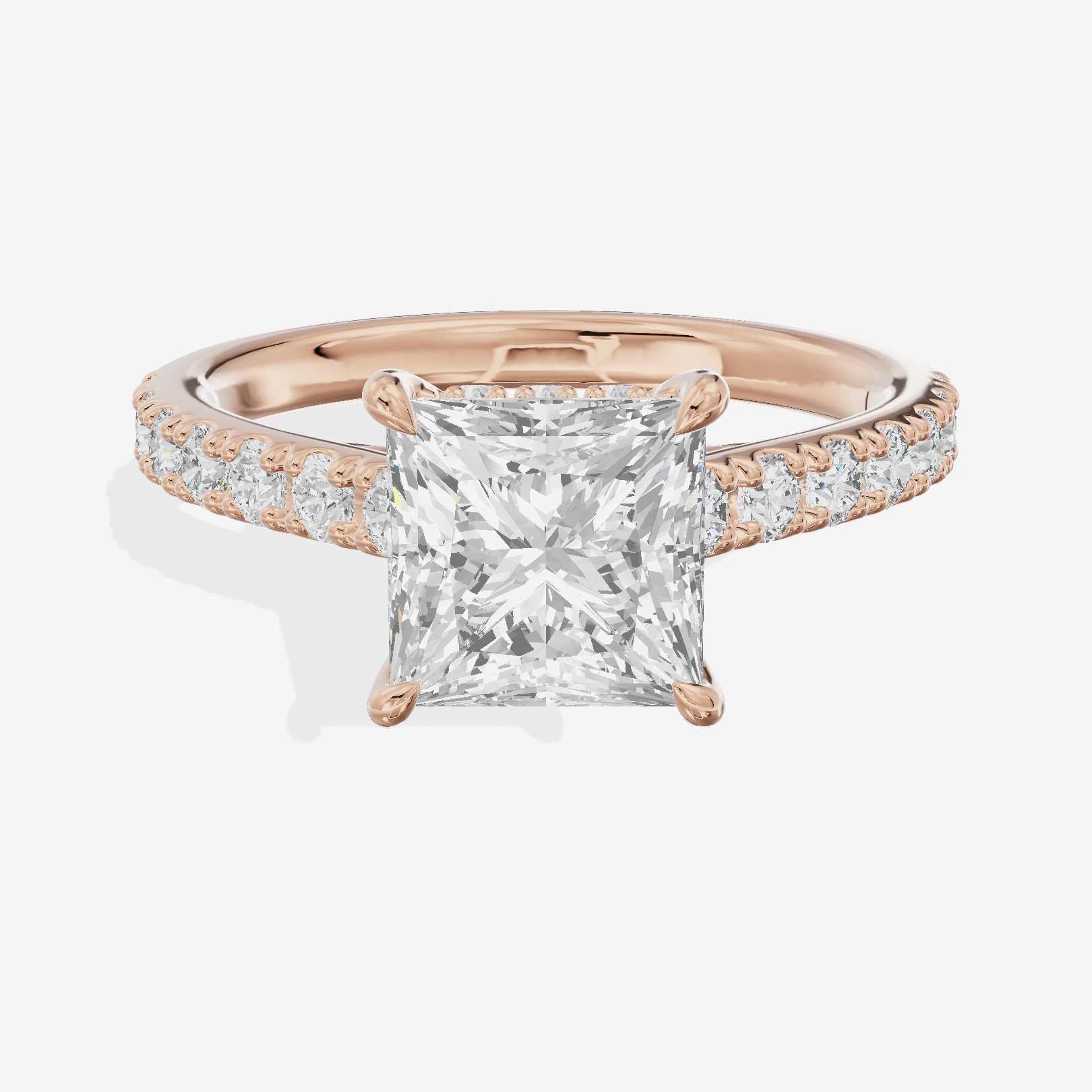 Tender Whisper Princess Engagement Ring with Side Stones (1/6 ct. tw.) in 14K Rose Gold