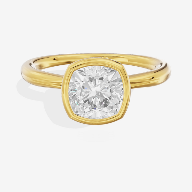 Coeurine Bezel 2mm Cushion Solitaire Engagement Ring in 18K Yellow Gold