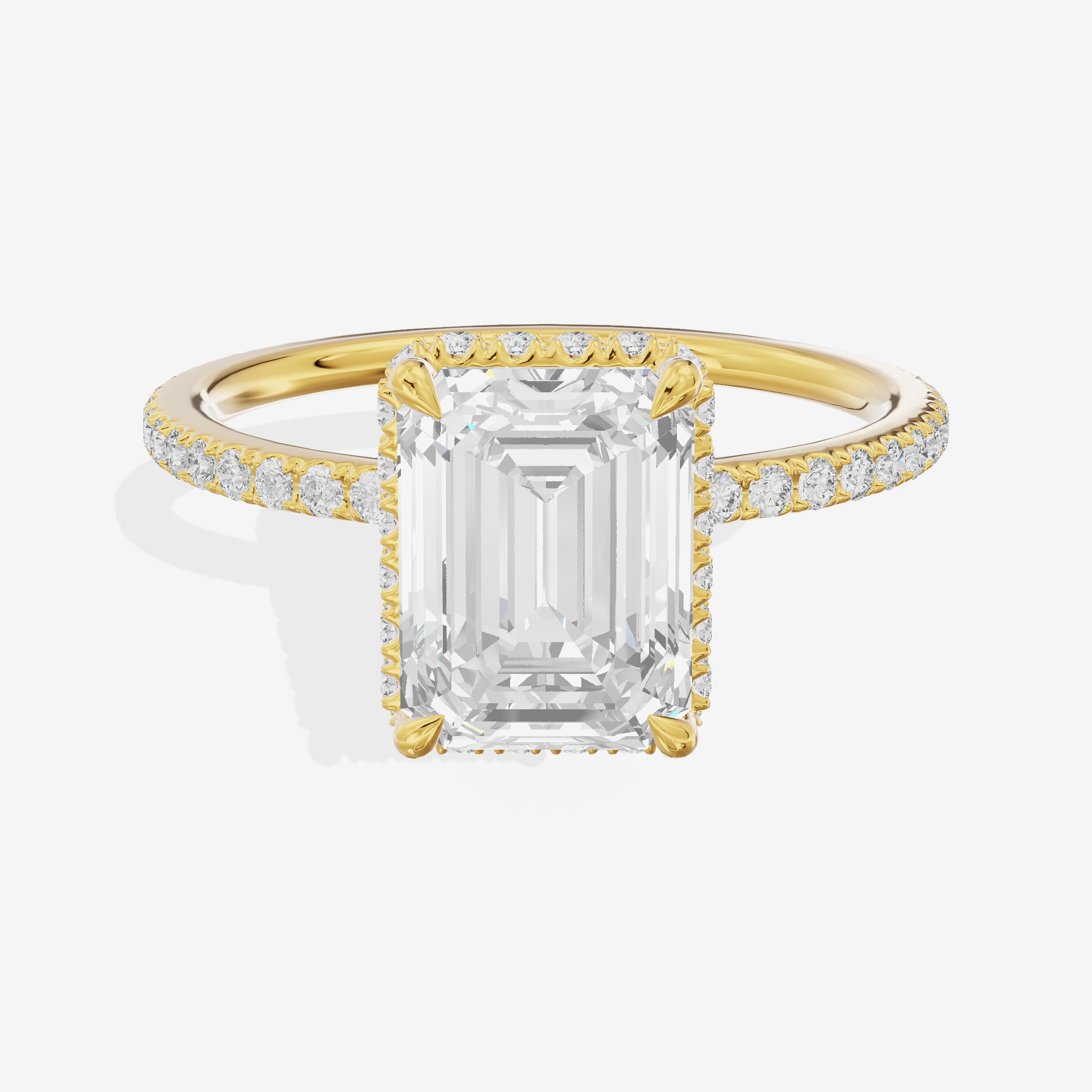 Crowned Whisper Emerald Hidden Halo Engagement Ring in 18K Yellow Gold