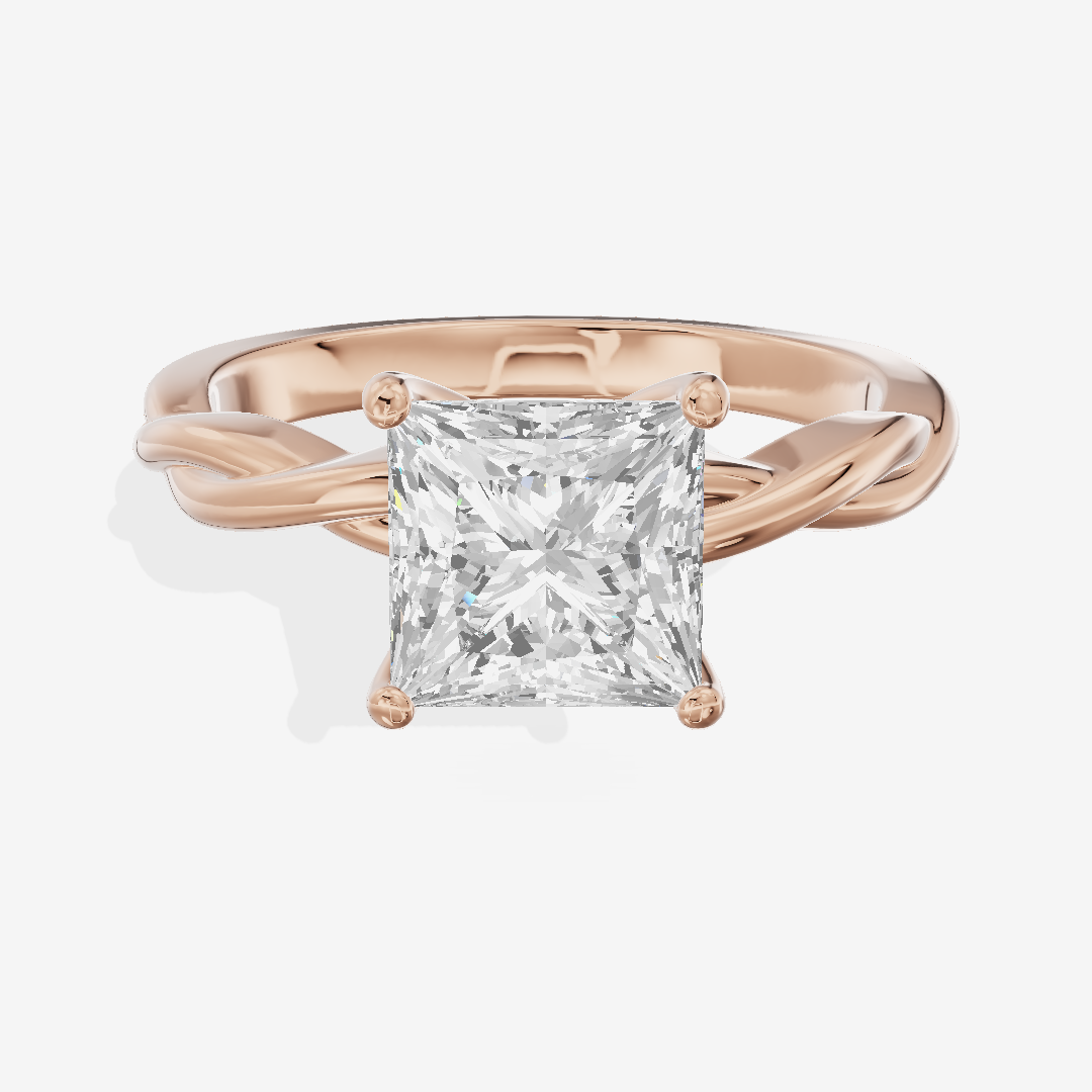 Twined Coeurine Princess Twisted Engagement Ring in 18K Rose Gold