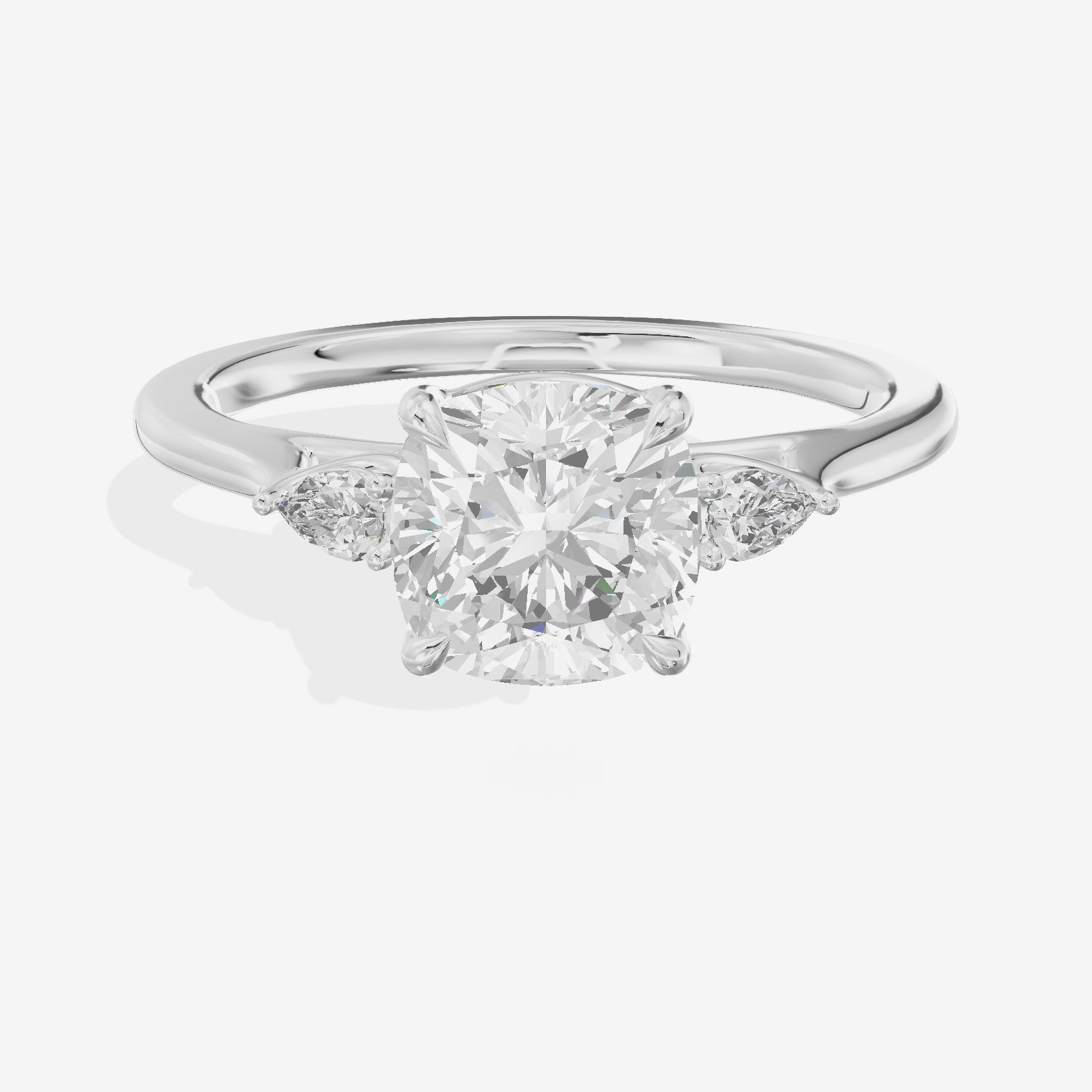 Royal Sincere Three Stone Cushion Engagement Ring (2/3 ct. tw.) in 18K White Gold