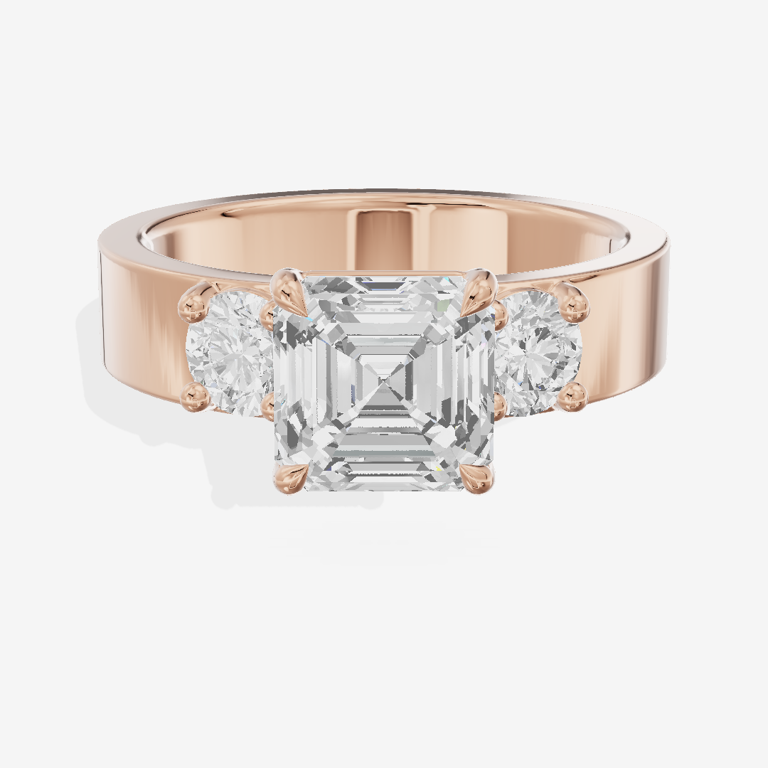 Royal Vowsae Three Stone Asscher Engagement Ring (1/2 ct. tw.) in 18K Rose Gold