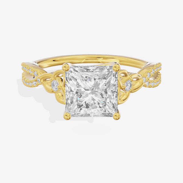 Luxe Sincere Princess Engagement Ring with Side Stones (1/10 ct. tw.) in 18K Yellow Gold