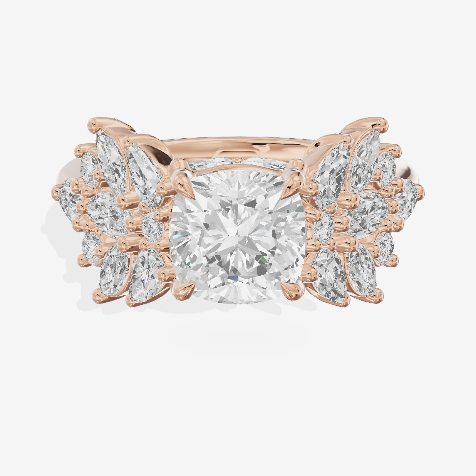 Grand Heartline Cushion Engagement Ring with Side Stones (3/4 ct. tw.) in 18K Rose Gold
