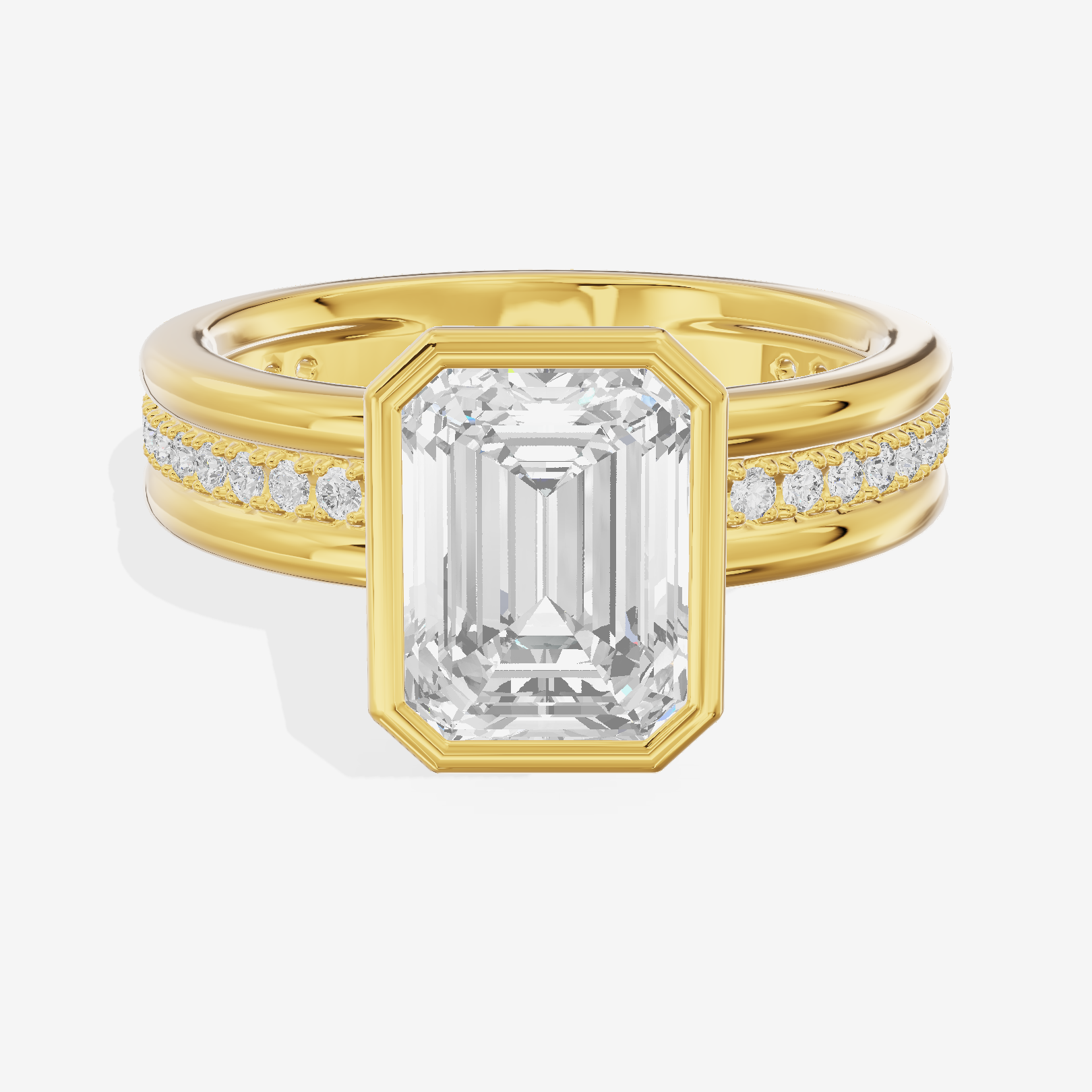 Belovae Bezel Emerald Engagement Ring with Side Stones (1/4 ct. tw.) in 14K Yellow Gold