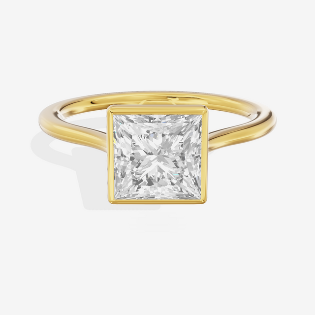 Petite Vowsae 1.5mm Princess Bezel Engagement Ring in 18K Yellow Gold