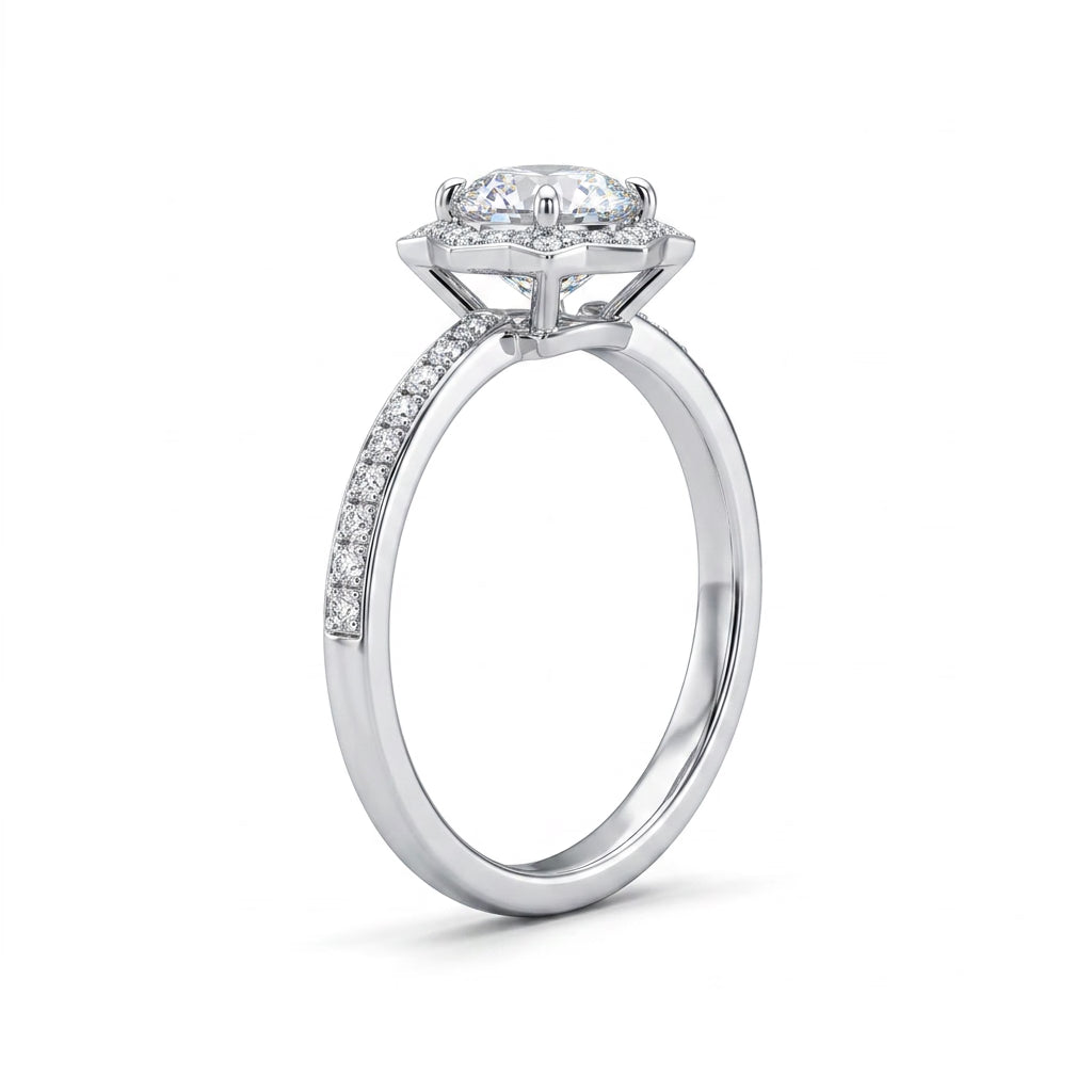 Halo Pavé Round Engagement Ring (1.02 ct. tw.) in 18K White Gold