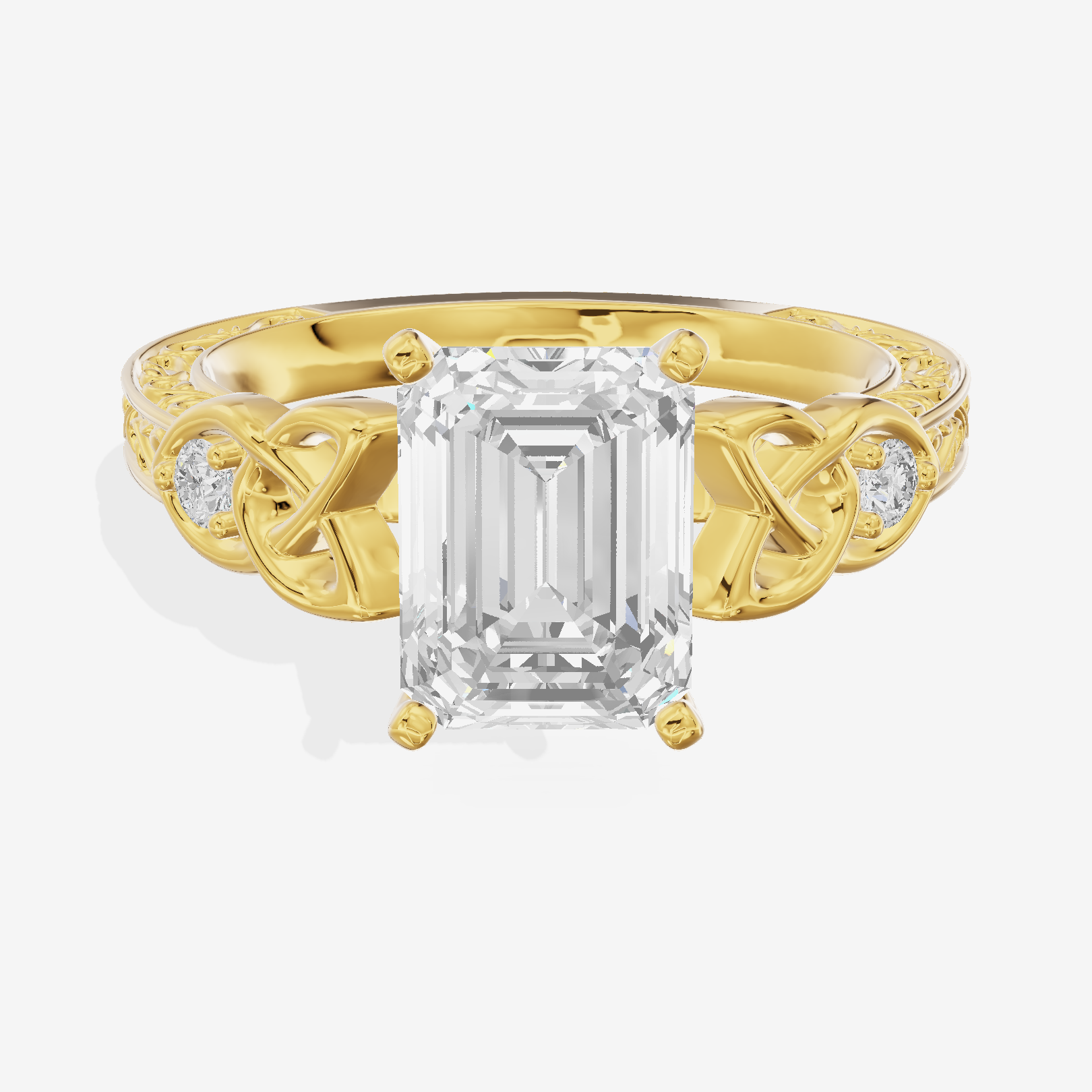 Lustrous Solea Emerald Engagement Ring with Side Stones (1/20 ct. tw.) in 18K Yellow Gold