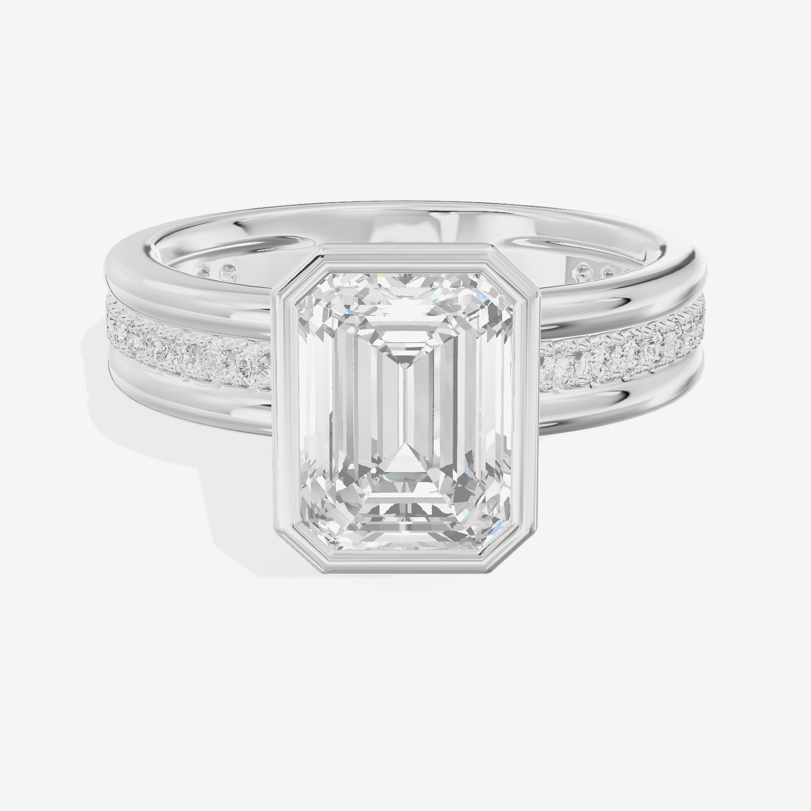 Belovae Bezel Emerald Engagement Ring with Side Stones (1/4 ct. tw.) in 14K White Gold