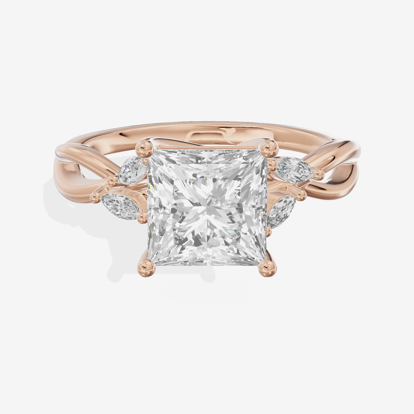Vowsae Pavé Princess Engagement Ring with Side Stones (1/8 ct. tw.) in 18K Rose Gold