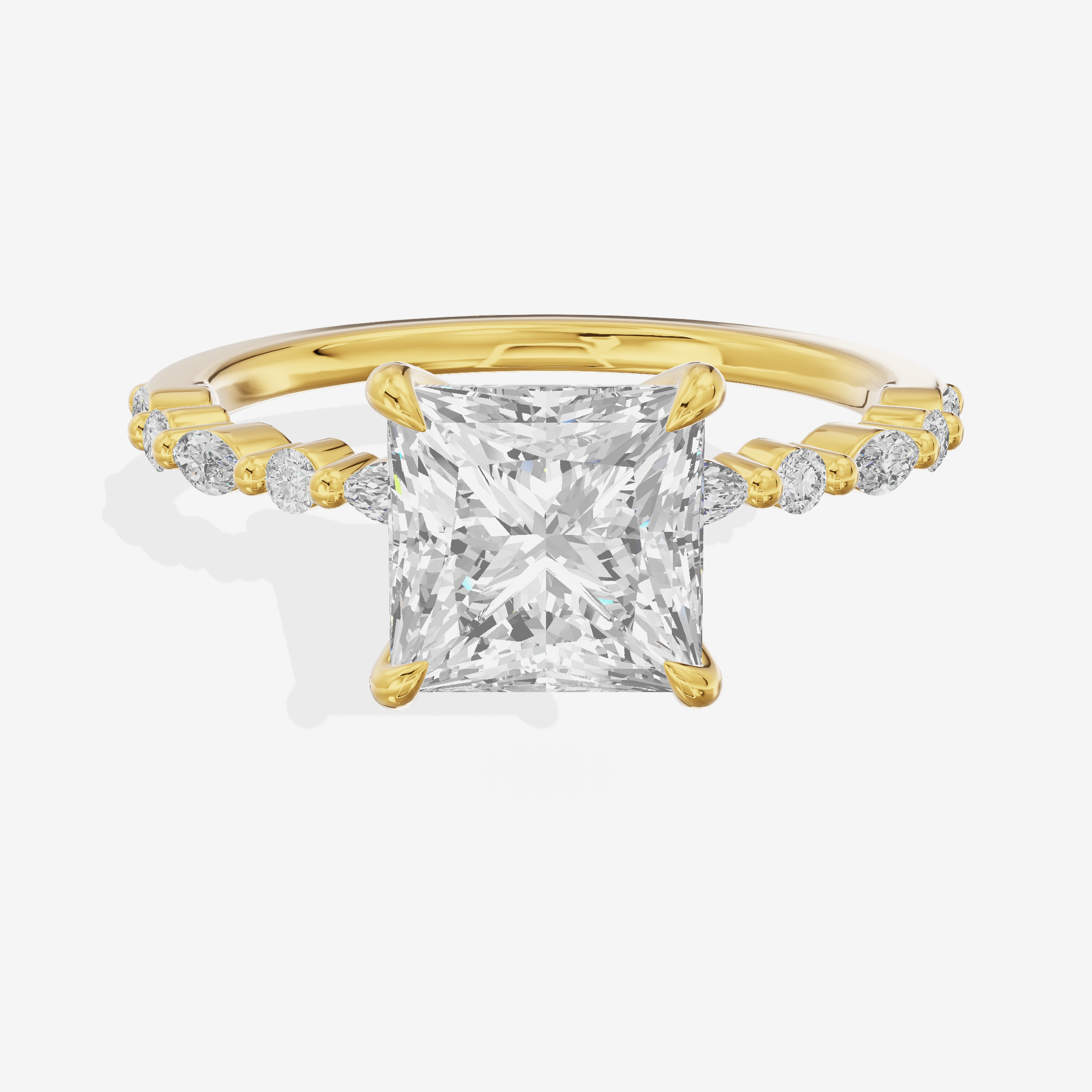 Classic Halcyon Princess Engagement Ring with Side Stones (1/4 ct. tw.) in 14K Yellow Gold