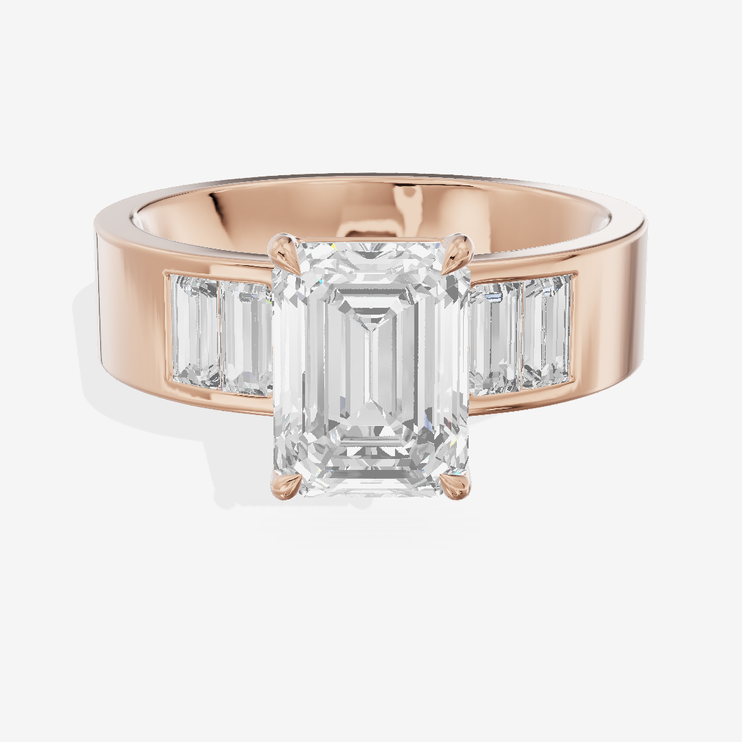 Grand Sincere Emerald Engagement Ring with Side Stones (3/5 ct. tw.) in 18K Rose Gold
