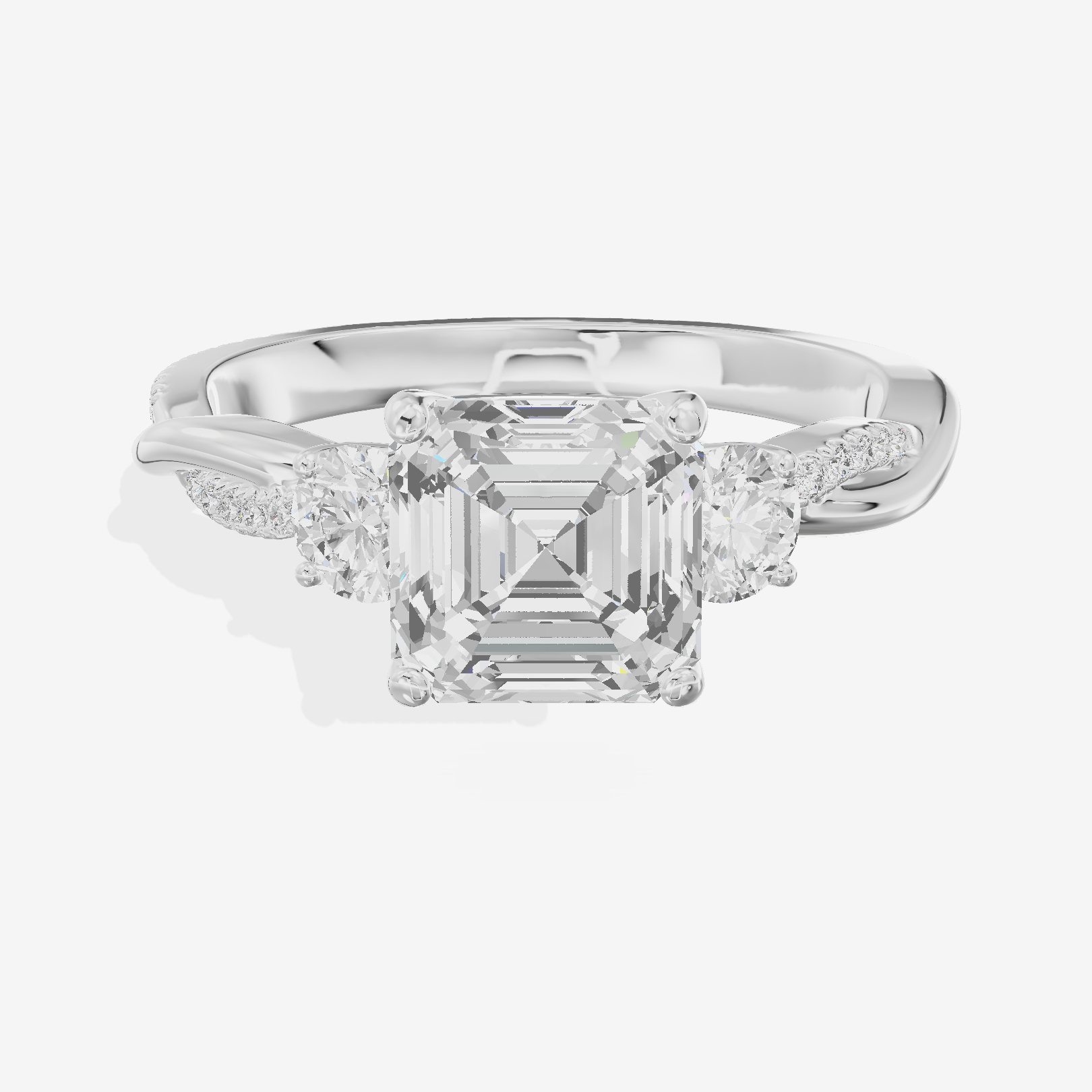 Luxe Selenia Three Stone Asscher Engagement Ring (1 ct. tw.) in 18K White Gold