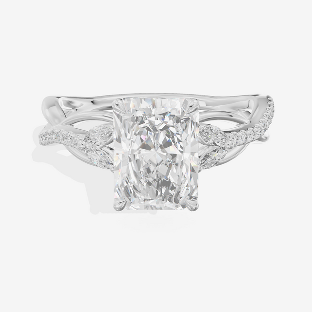 Lustrous Vowsae Radiant Engagement Ring with Side Stones (1/5 ct. tw.) in Platinum