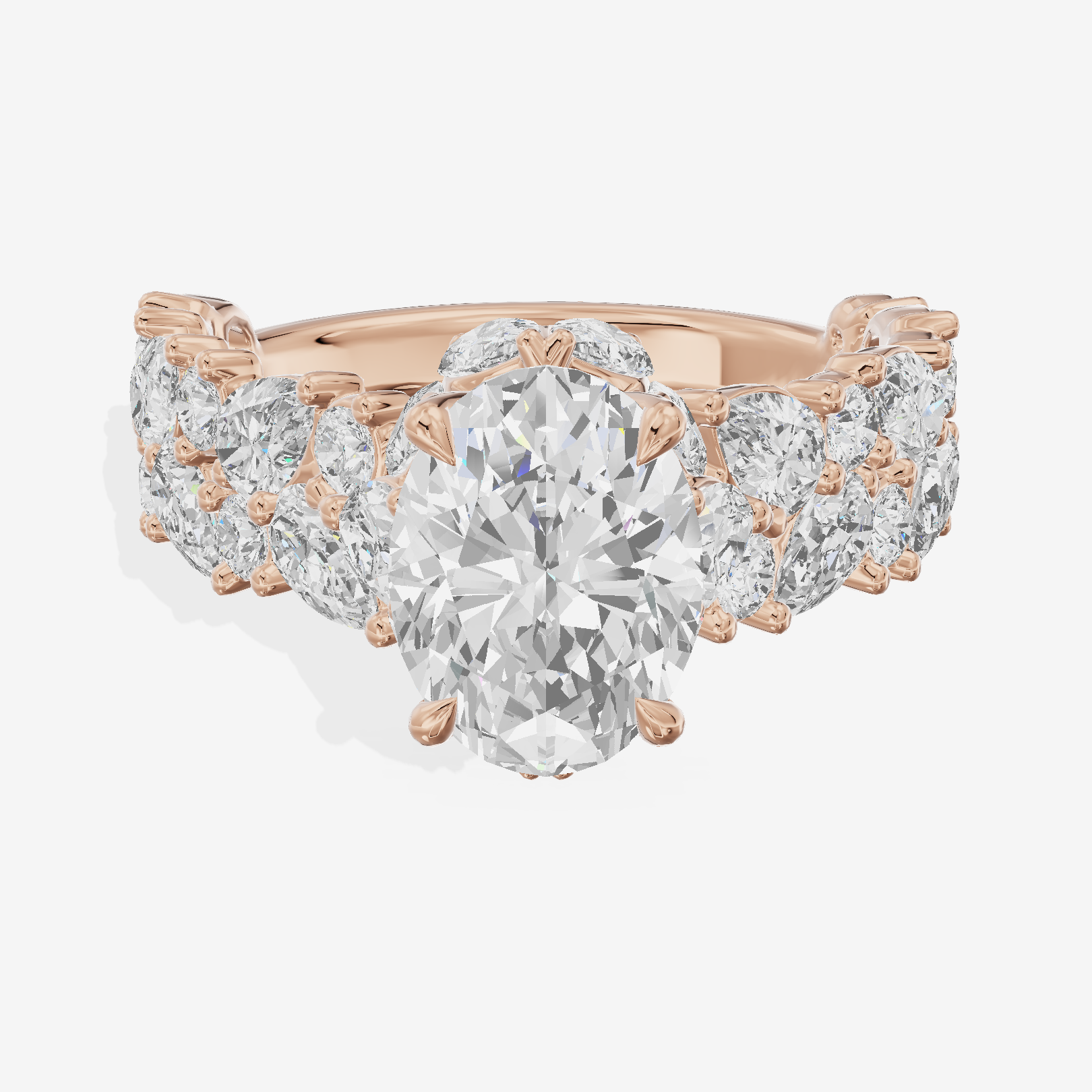 Grand Janevra Oval Engagement Ring with Side Stones (3/4 ct. tw.) in 18K Rose Gold